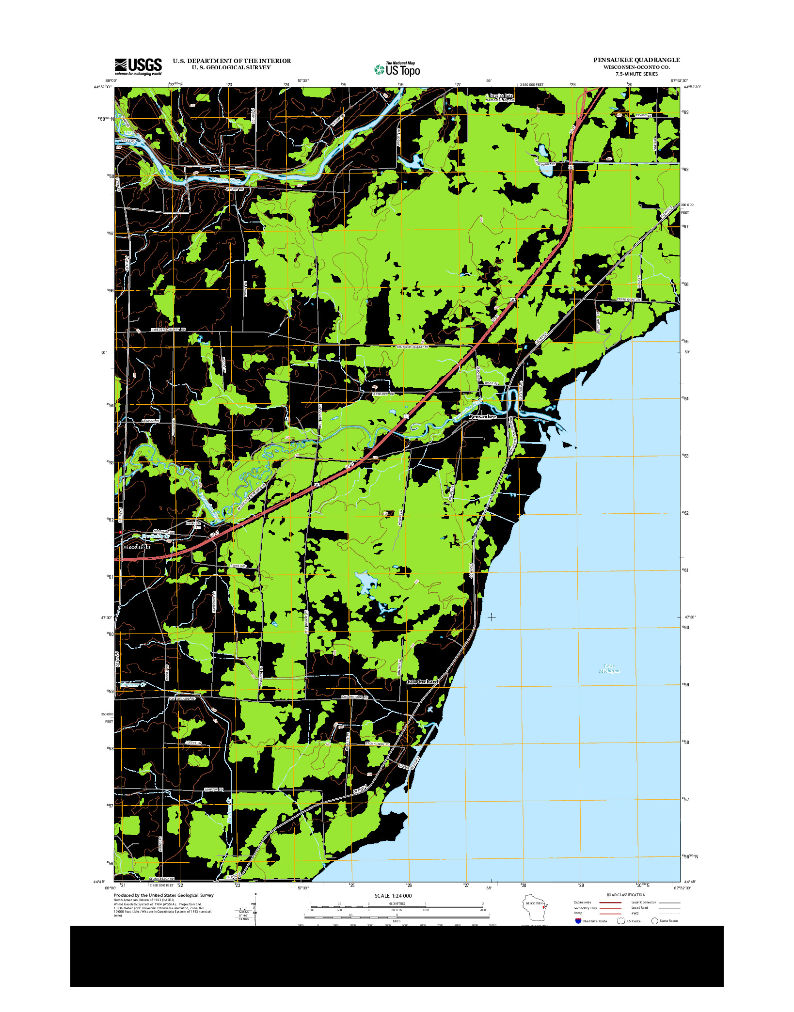 USGS US TOPO 7.5-MINUTE MAP FOR PENSAUKEE, WI 2013