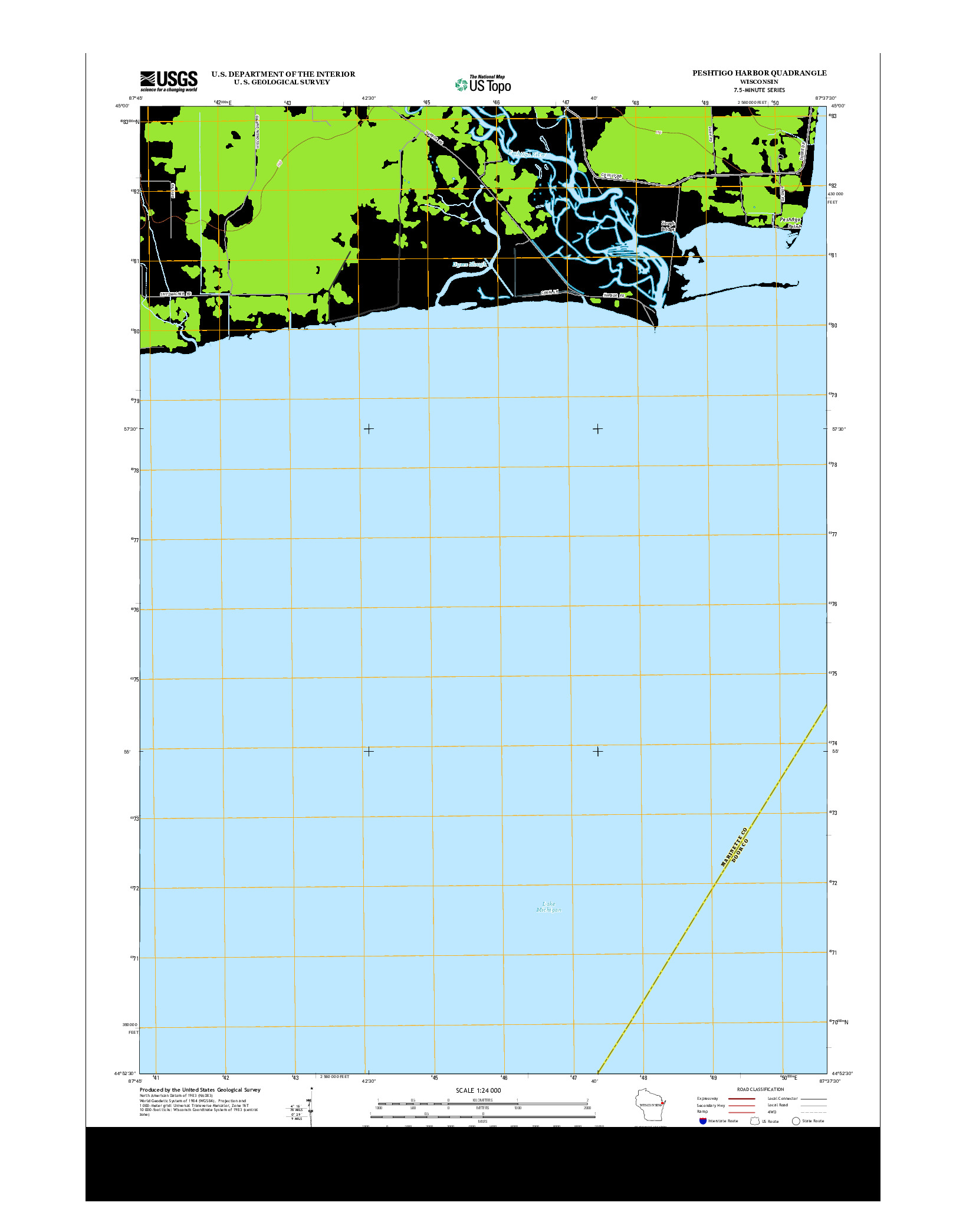 USGS US TOPO 7.5-MINUTE MAP FOR PESHTIGO HARBOR, WI 2013