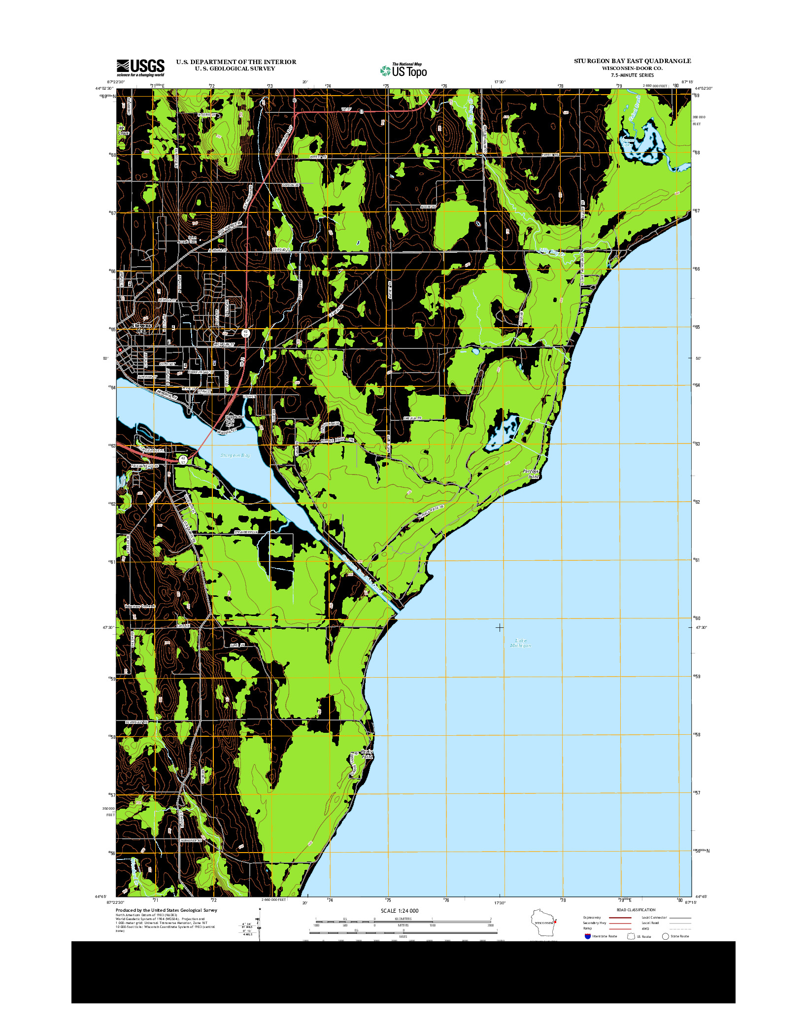 USGS US TOPO 7.5-MINUTE MAP FOR STURGEON BAY EAST, WI 2013