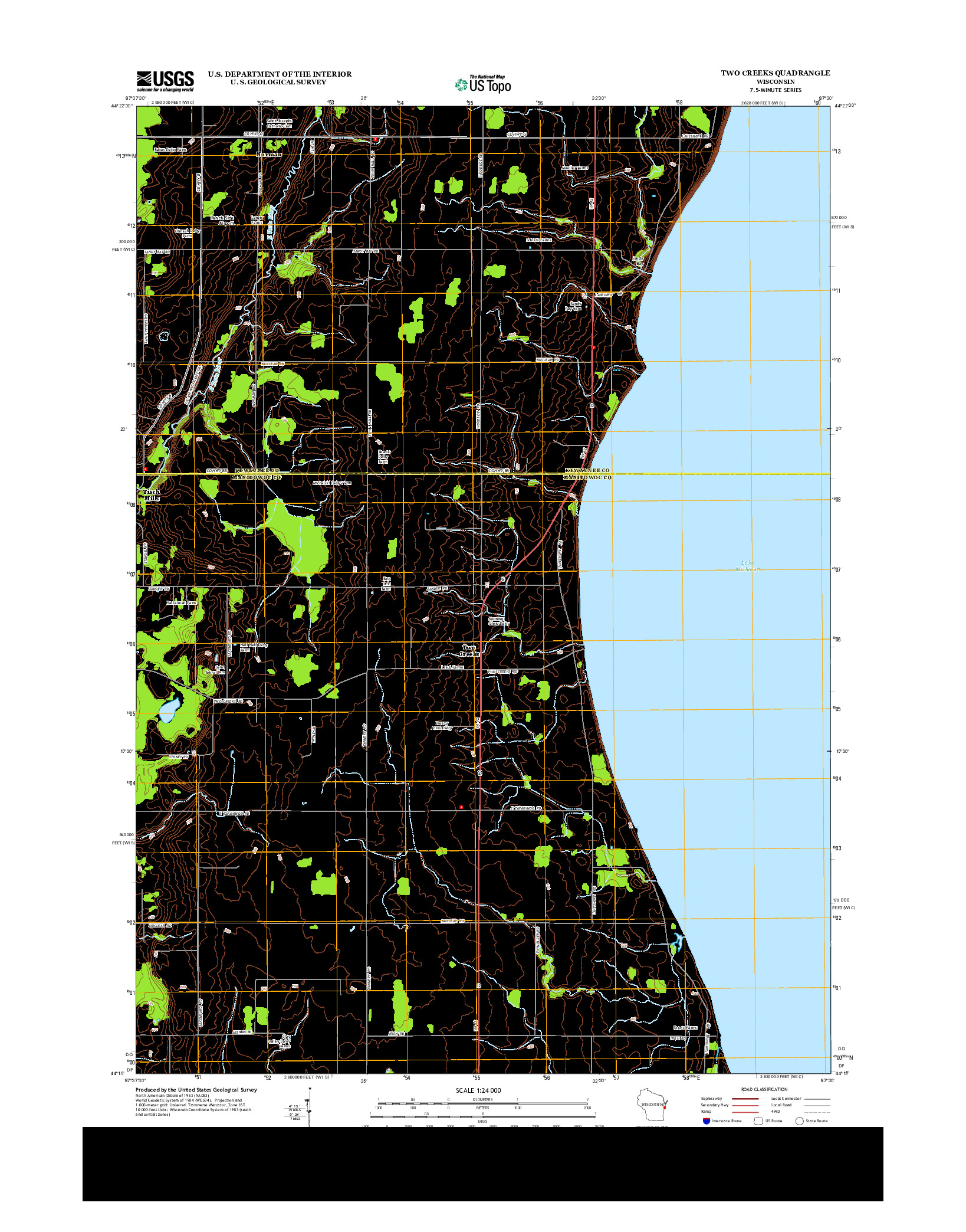 USGS US TOPO 7.5-MINUTE MAP FOR TWO CREEKS, WI 2013