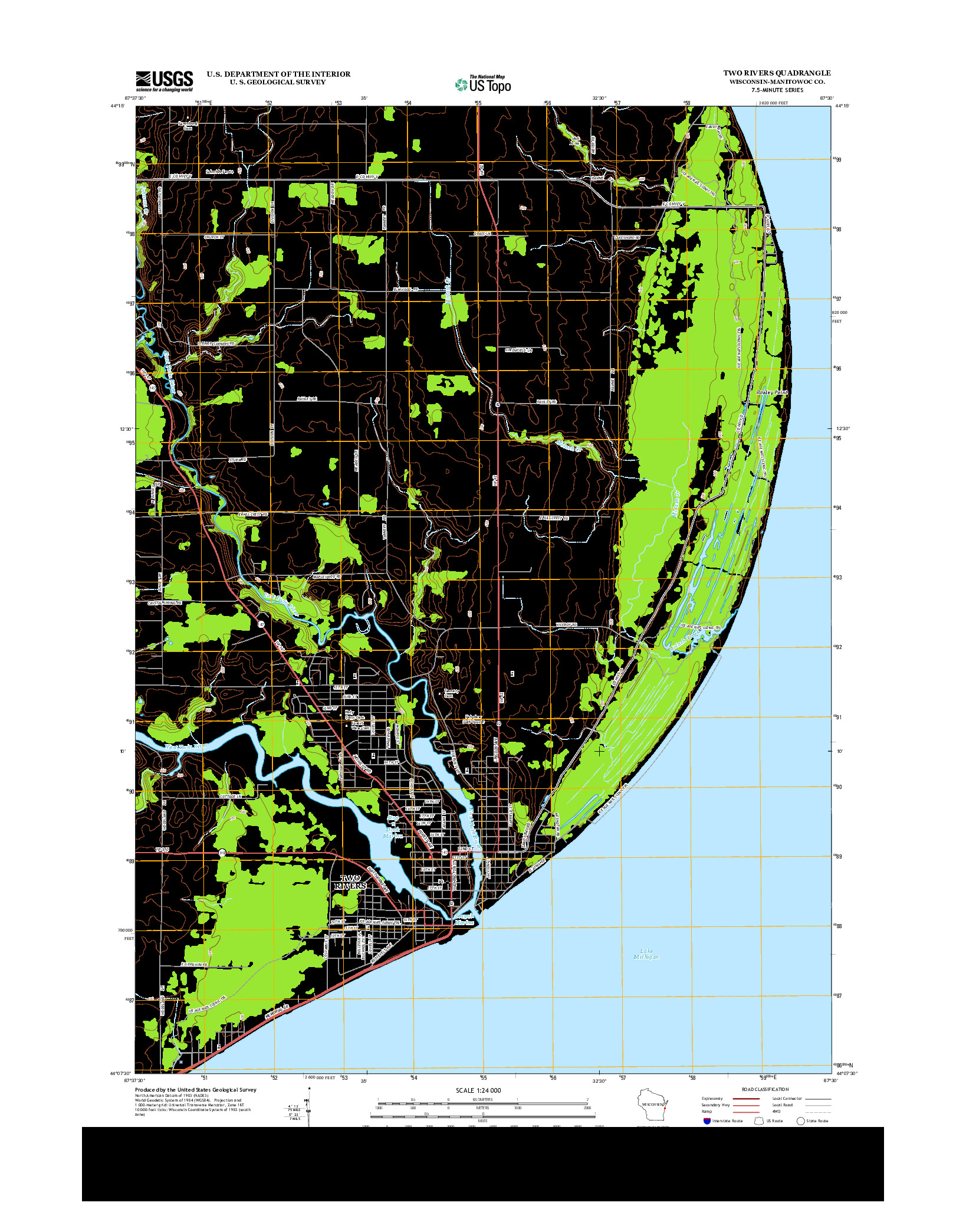 USGS US TOPO 7.5-MINUTE MAP FOR TWO RIVERS, WI 2013