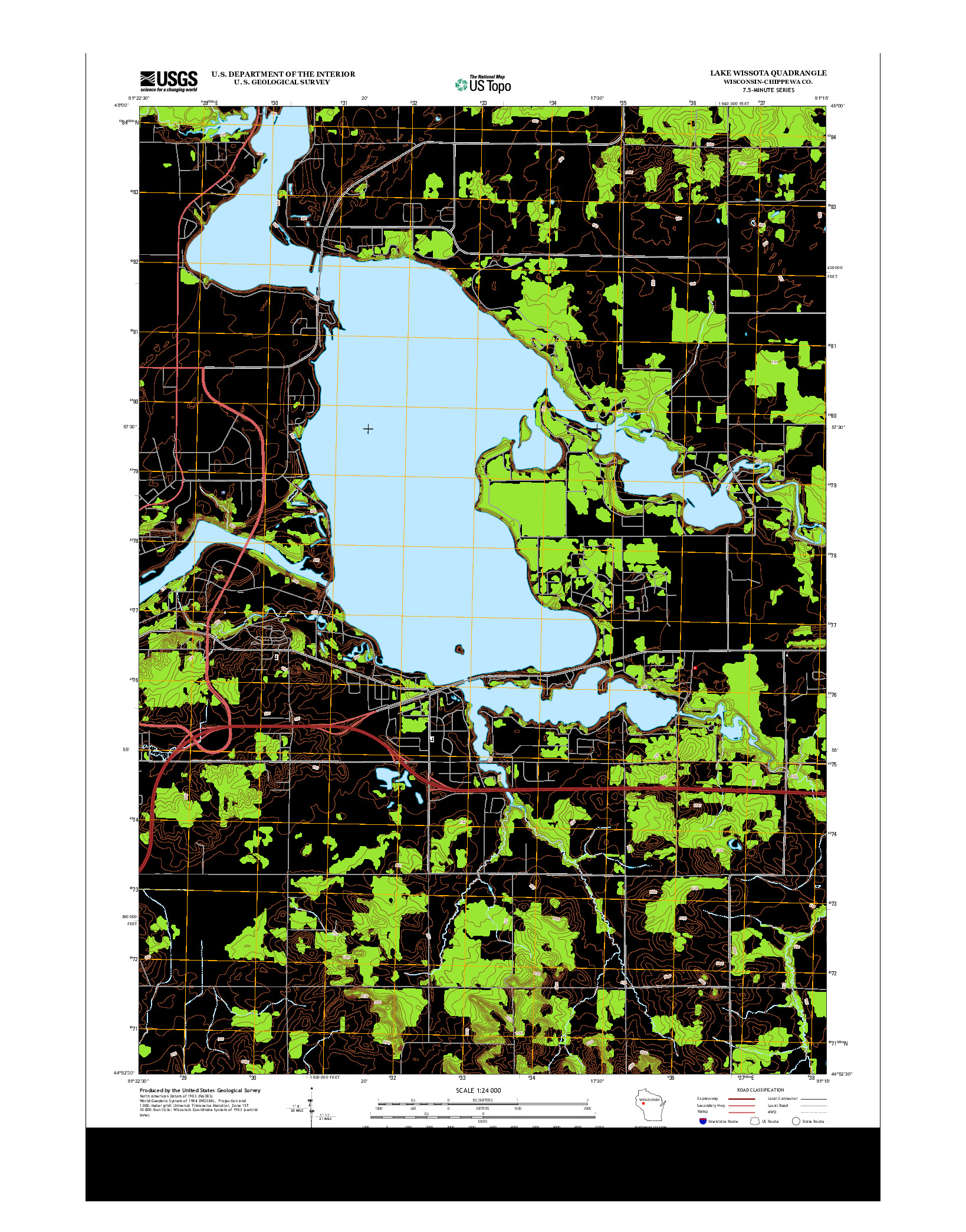 USGS US TOPO 7.5-MINUTE MAP FOR LAKE WISSOTA, WI 2013