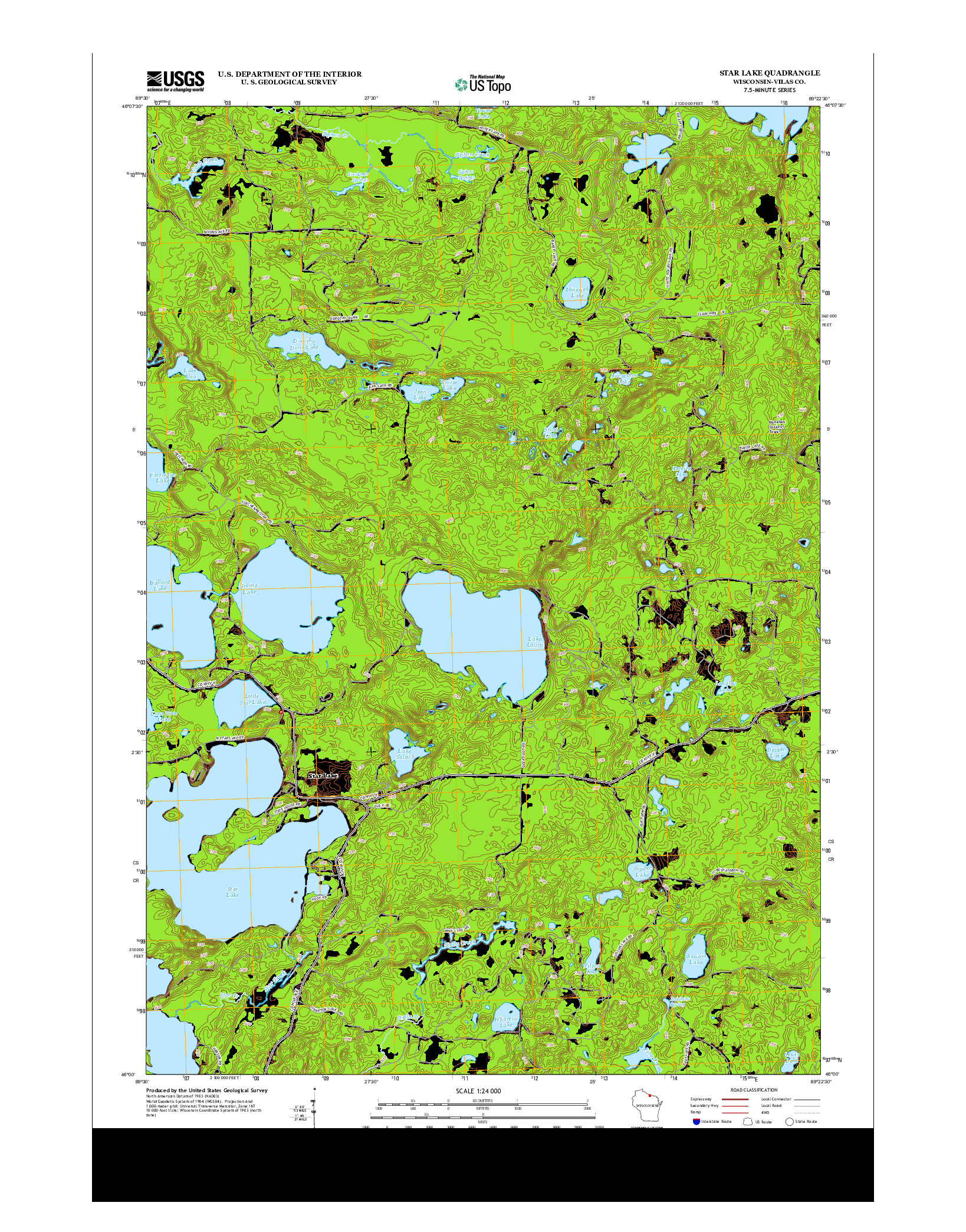USGS US TOPO 7.5-MINUTE MAP FOR STAR LAKE, WI 2013