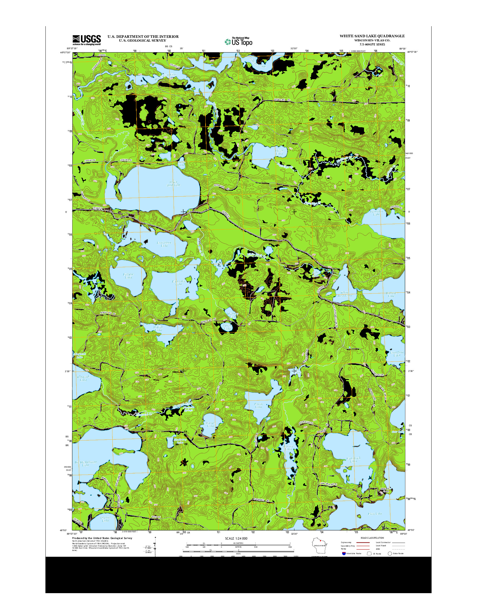 USGS US TOPO 7.5-MINUTE MAP FOR WHITE SAND LAKE, WI 2013