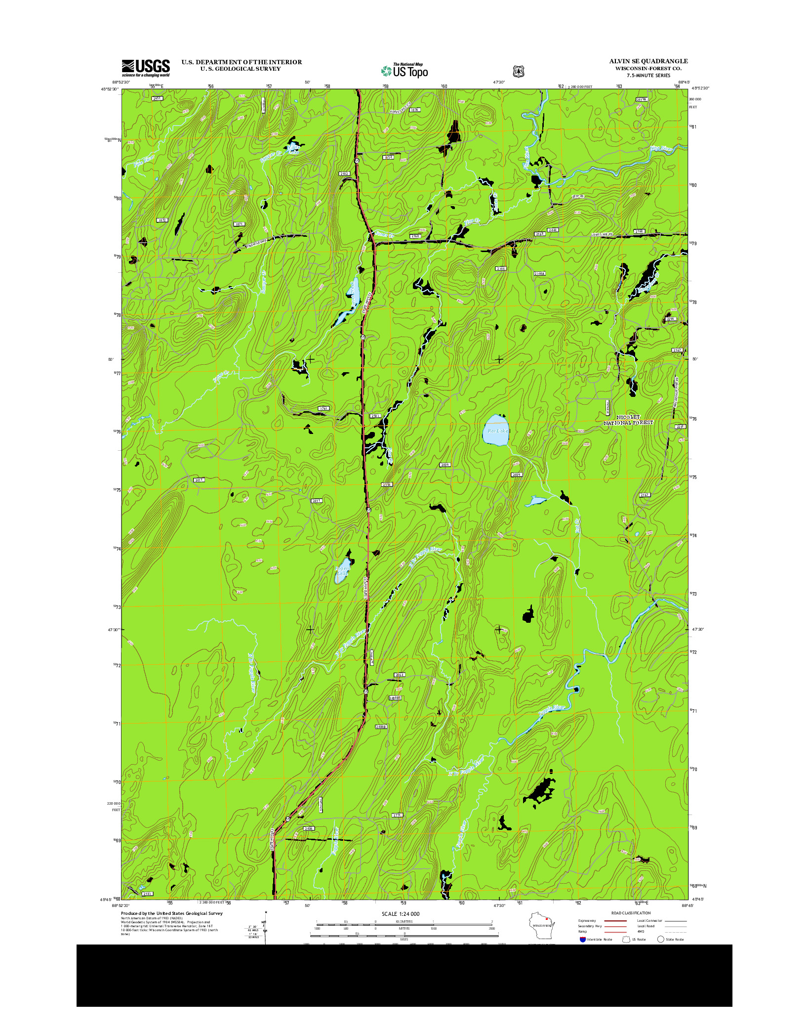 USGS US TOPO 7.5-MINUTE MAP FOR ALVIN SE, WI 2013
