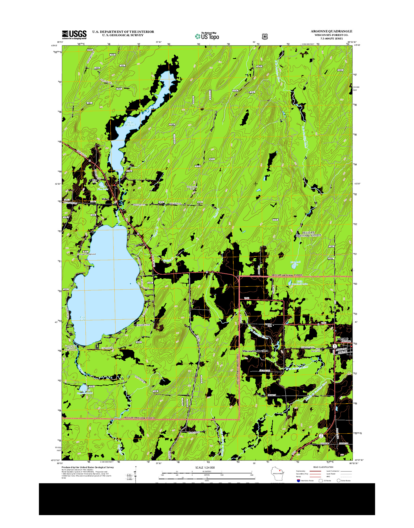 USGS US TOPO 7.5-MINUTE MAP FOR ARGONNE, WI 2013