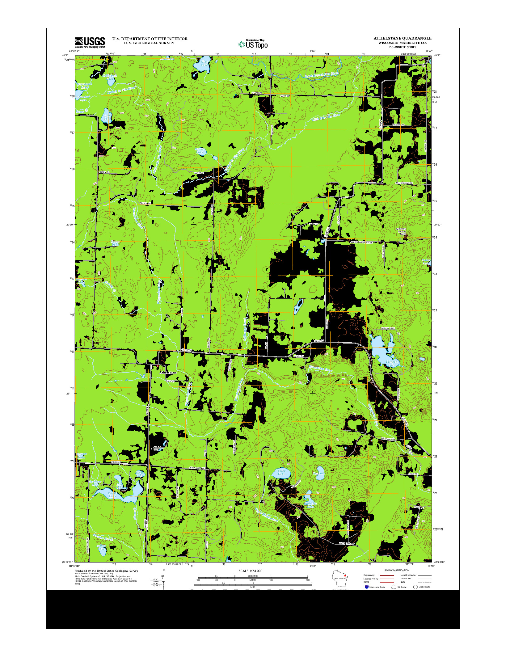 USGS US TOPO 7.5-MINUTE MAP FOR ATHELSTANE, WI 2013