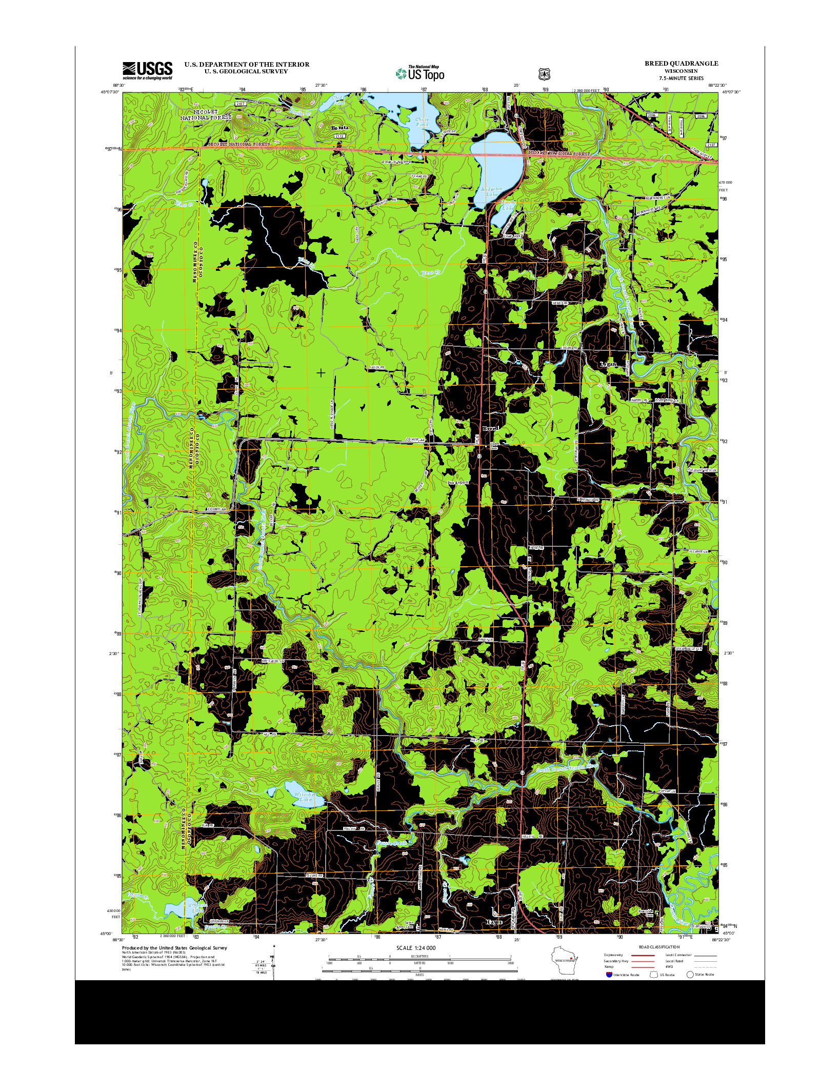 USGS US TOPO 7.5-MINUTE MAP FOR BREED, WI 2013