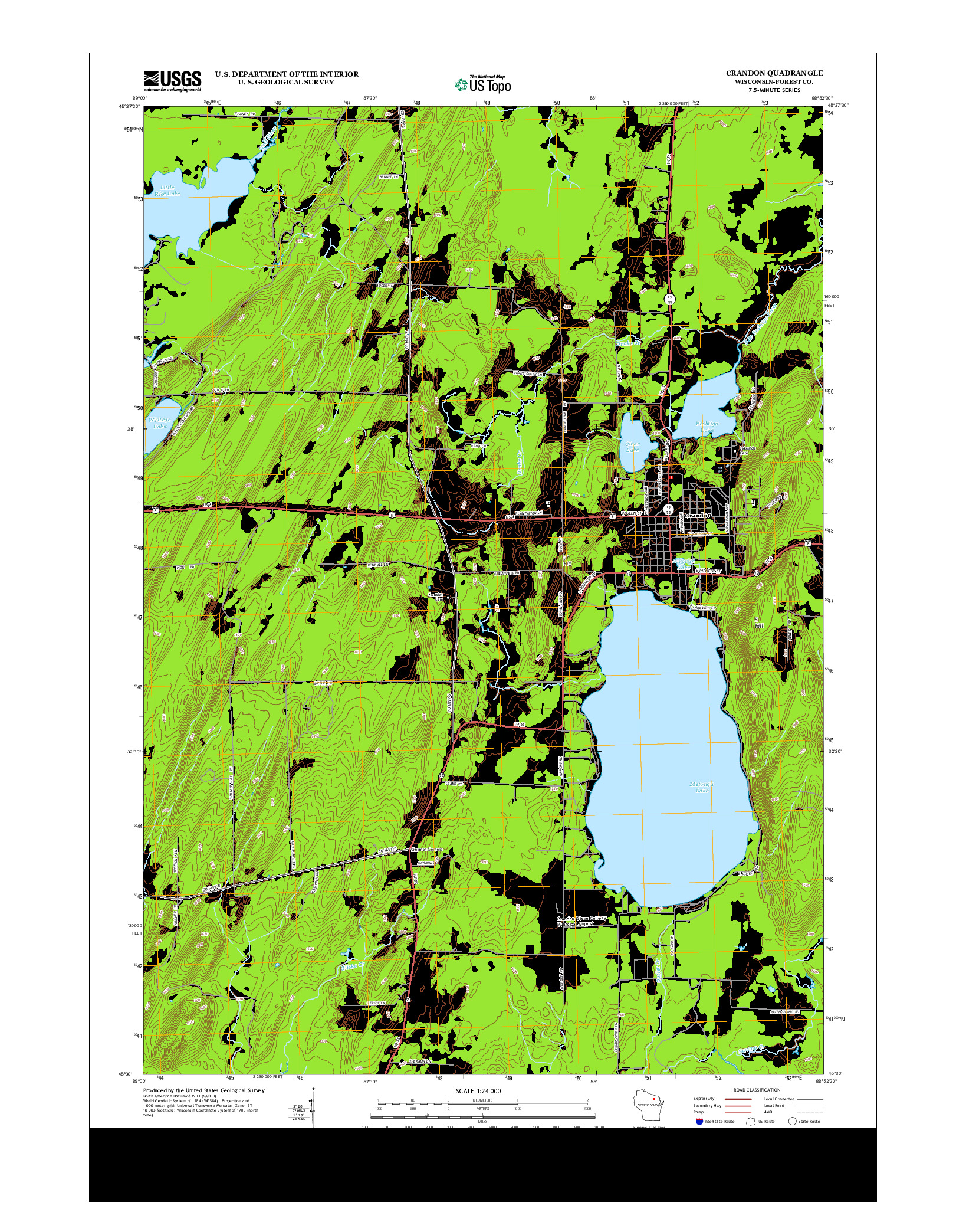 USGS US TOPO 7.5-MINUTE MAP FOR CRANDON, WI 2013