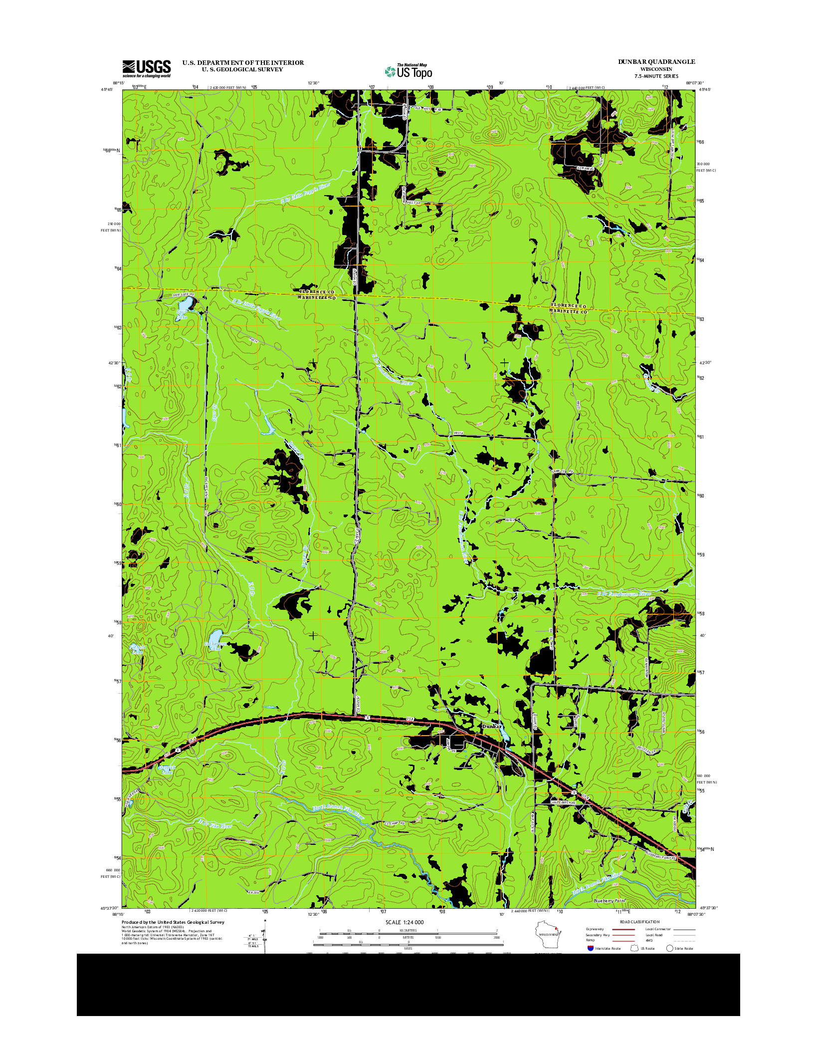 USGS US TOPO 7.5-MINUTE MAP FOR DUNBAR, WI 2013