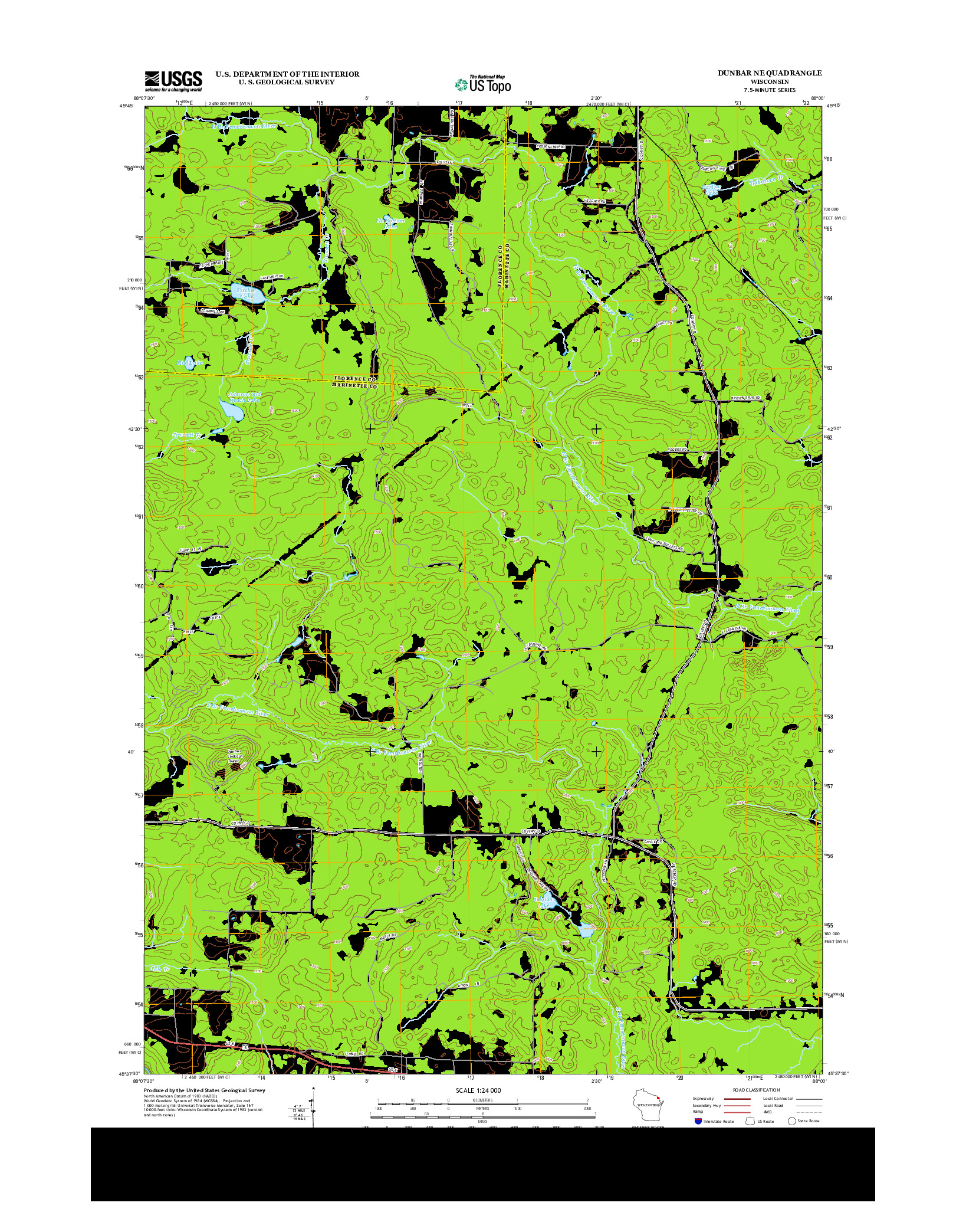 USGS US TOPO 7.5-MINUTE MAP FOR DUNBAR NE, WI 2013