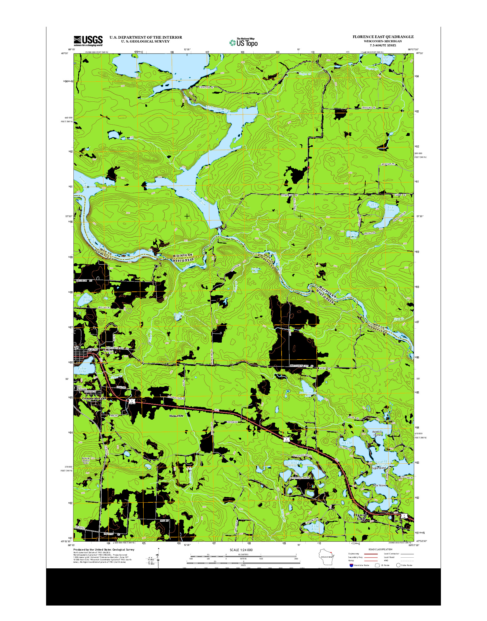 USGS US TOPO 7.5-MINUTE MAP FOR FLORENCE EAST, WI-MI 2013