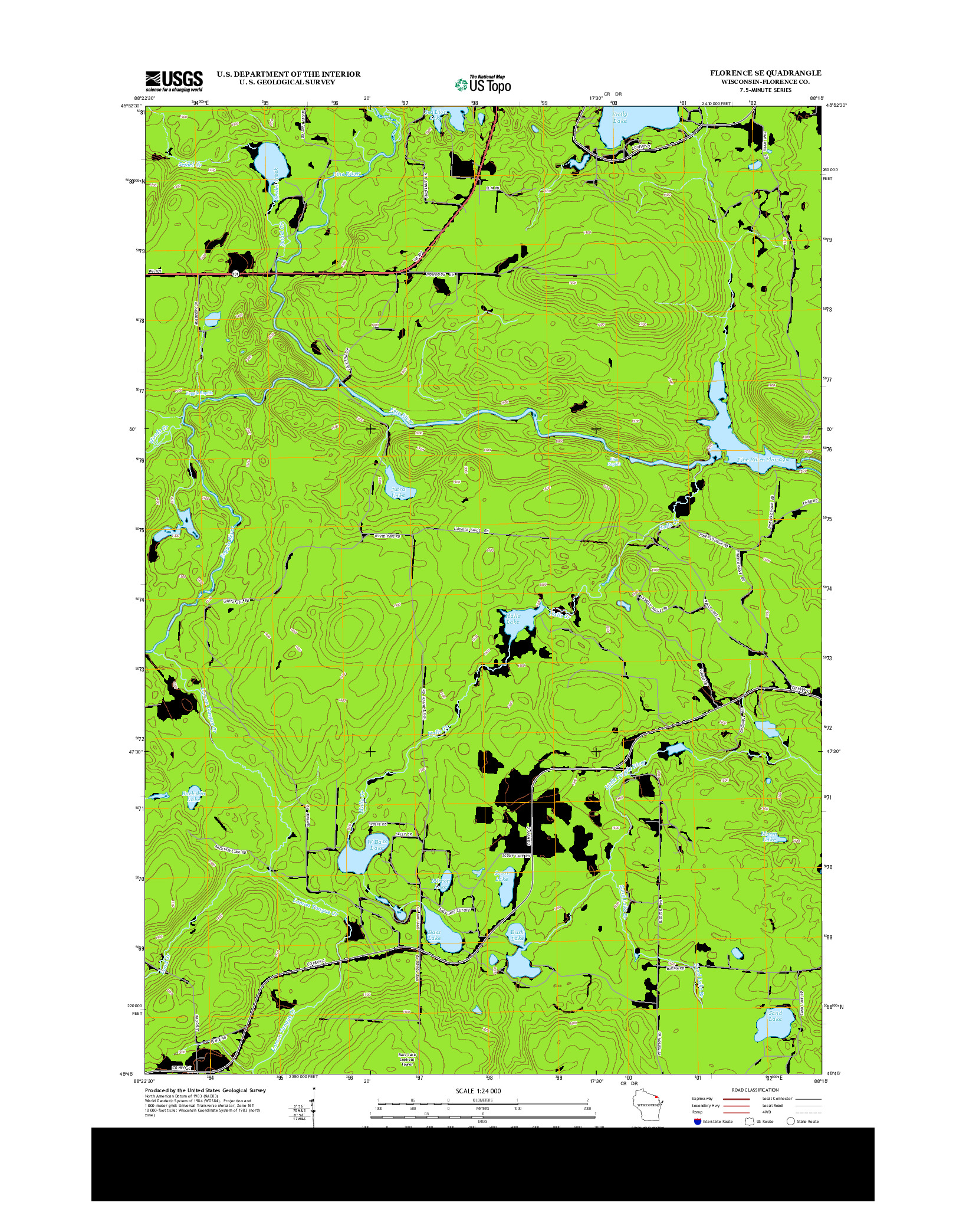 USGS US TOPO 7.5-MINUTE MAP FOR FLORENCE SE, WI 2013