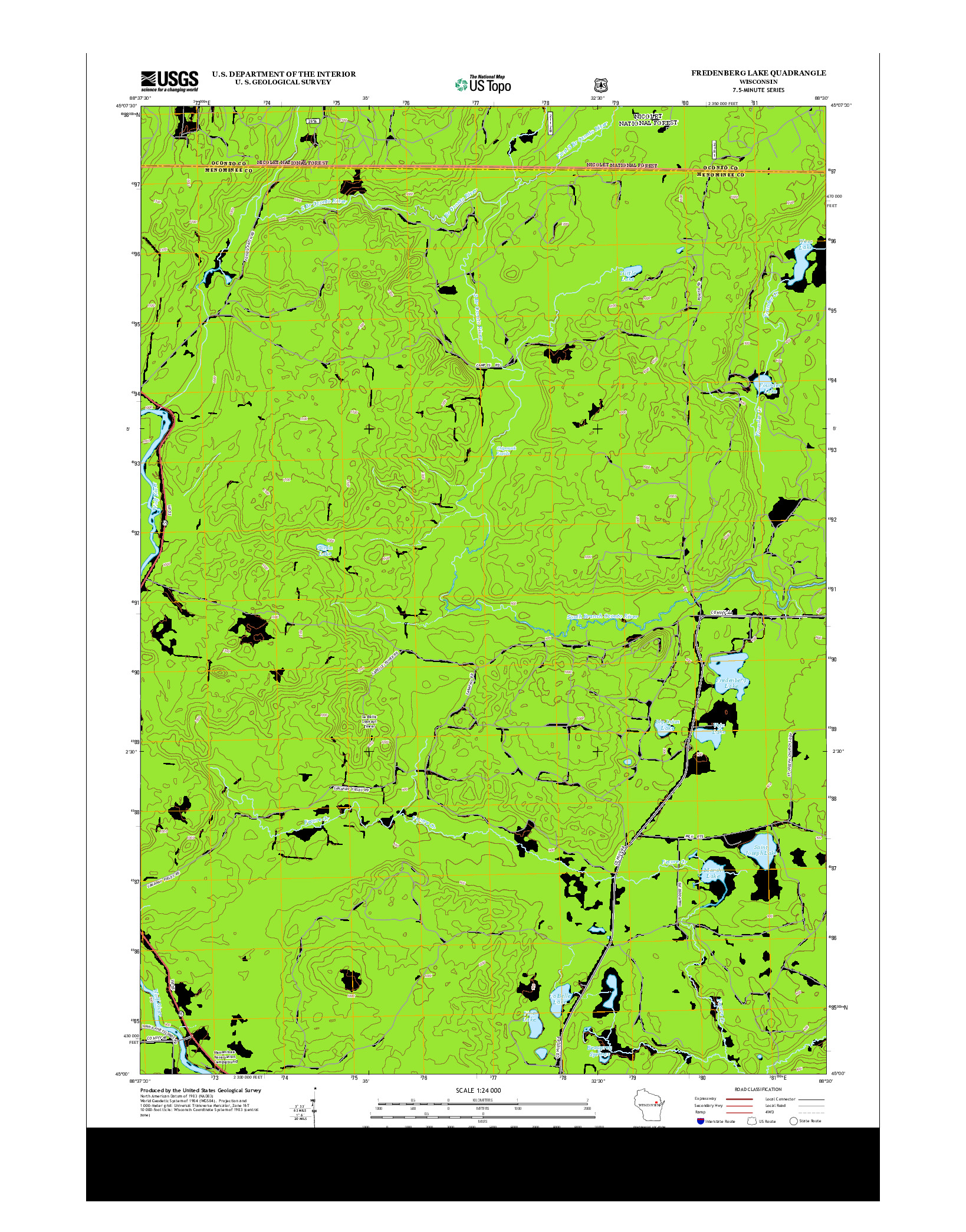 USGS US TOPO 7.5-MINUTE MAP FOR FREDENBERG LAKE, WI 2013