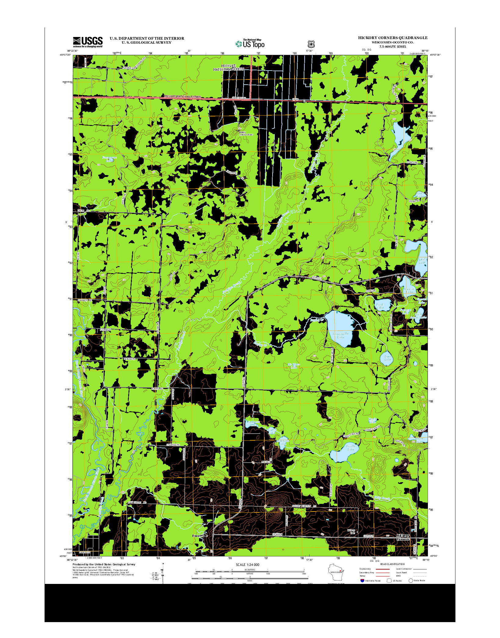 USGS US TOPO 7.5-MINUTE MAP FOR HICKORY CORNERS, WI 2013
