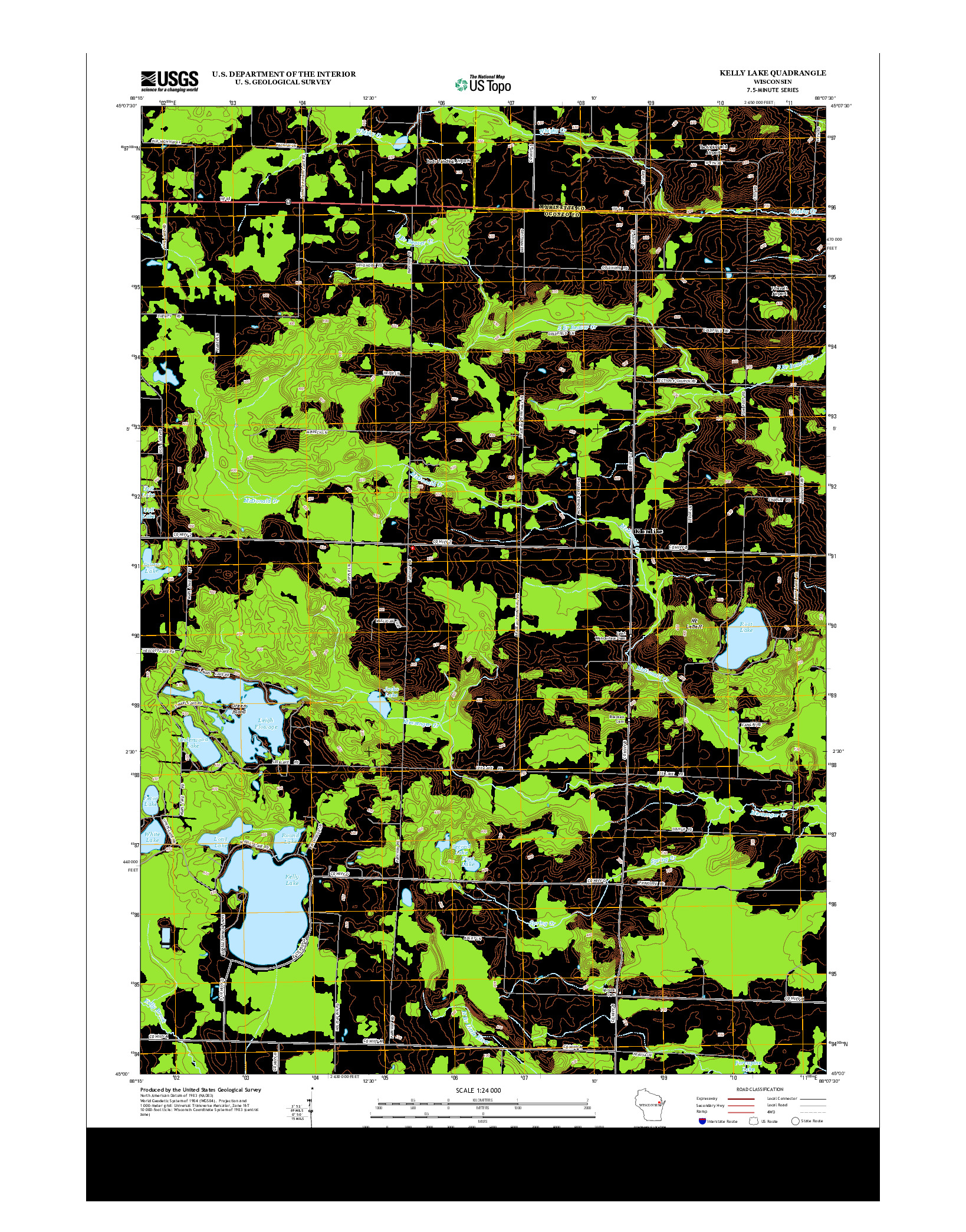 USGS US TOPO 7.5-MINUTE MAP FOR KELLY LAKE, WI 2013