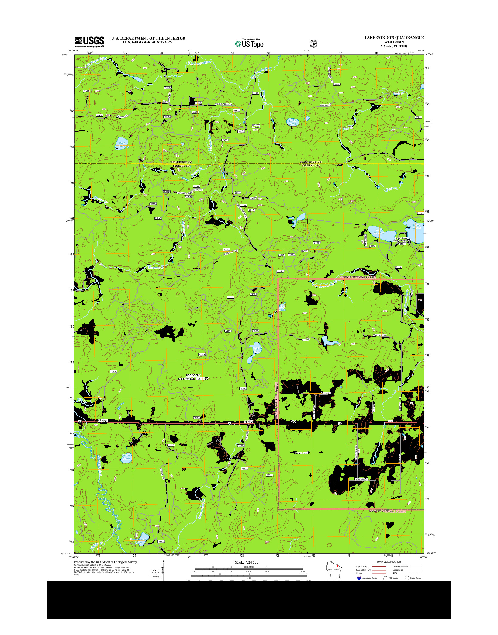 USGS US TOPO 7.5-MINUTE MAP FOR LAKE GORDON, WI 2013