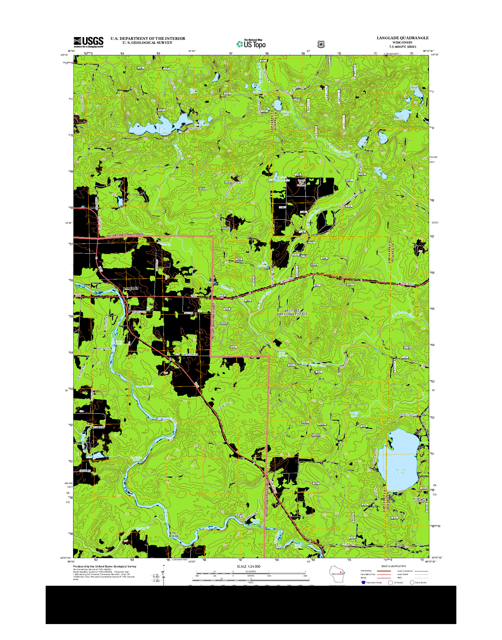 USGS US TOPO 7.5-MINUTE MAP FOR LANGLADE, WI 2013
