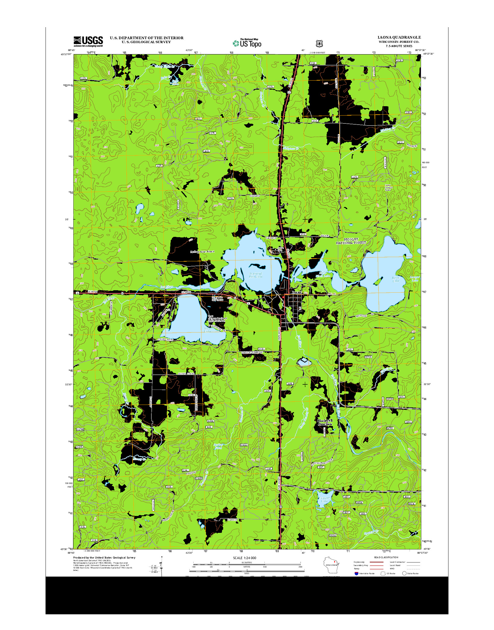 USGS US TOPO 7.5-MINUTE MAP FOR LAONA, WI 2013