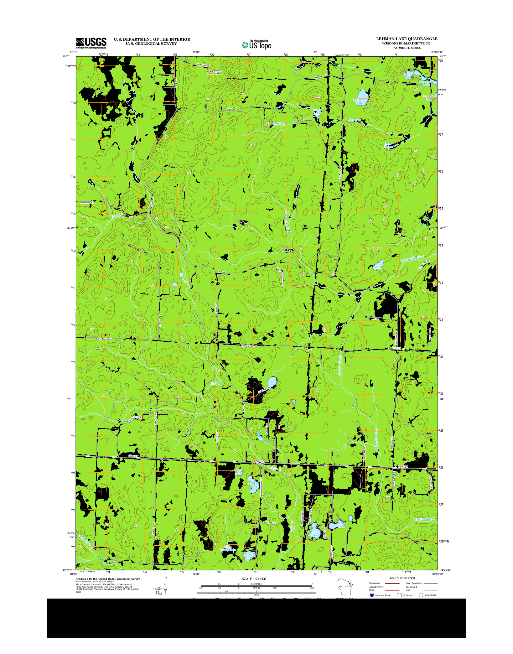 USGS US TOPO 7.5-MINUTE MAP FOR LEHMAN LAKE, WI 2013