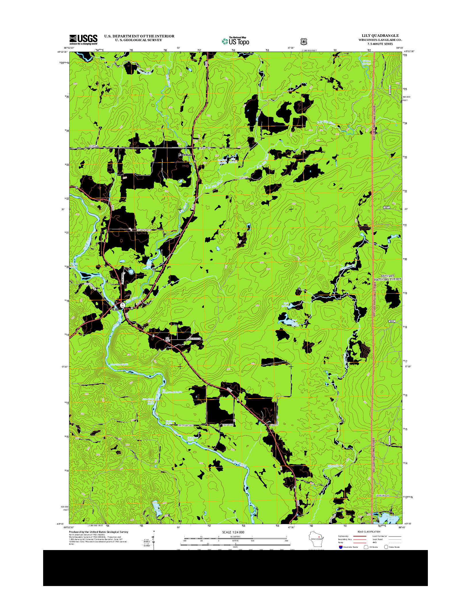 USGS US TOPO 7.5-MINUTE MAP FOR LILY, WI 2013