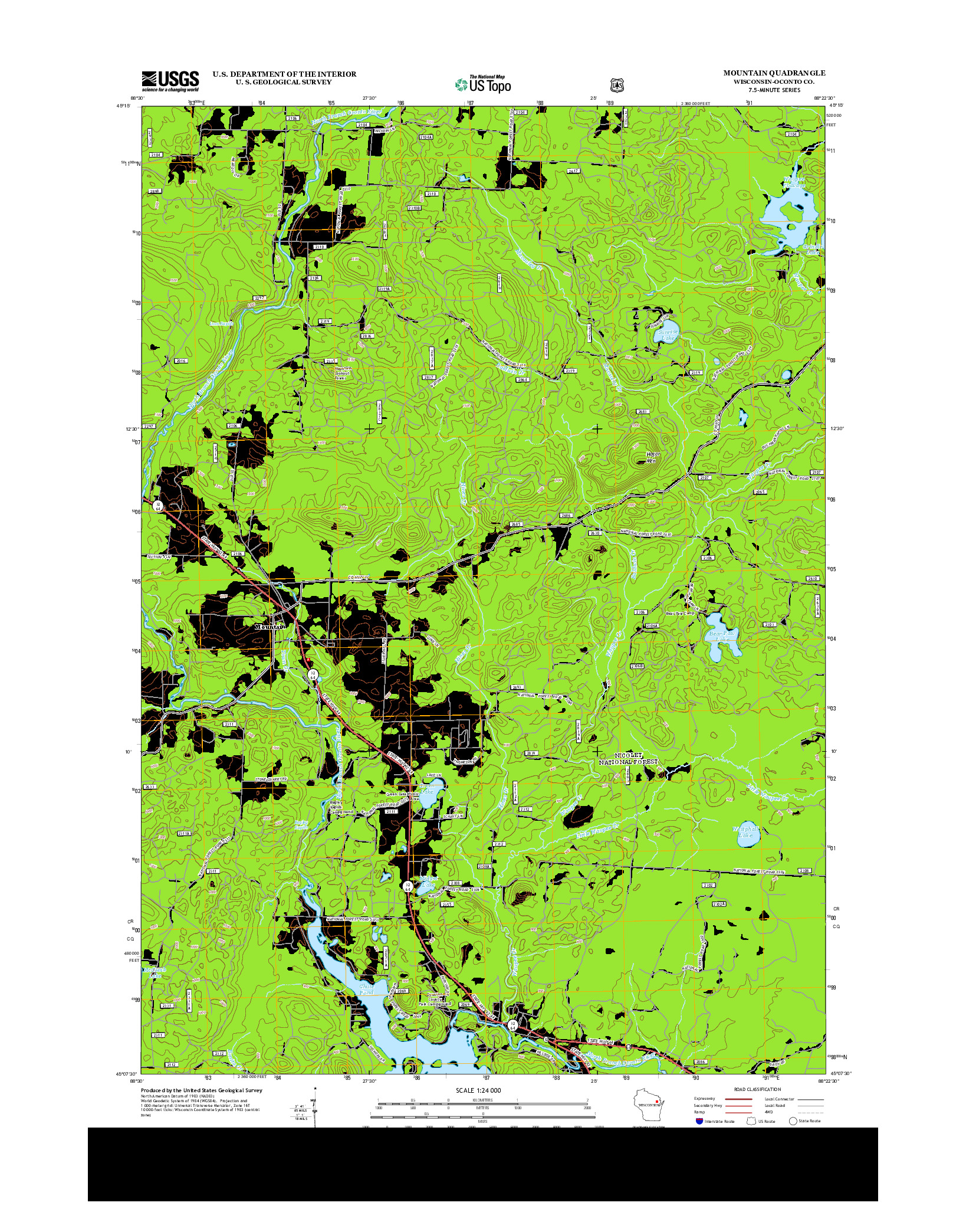 USGS US TOPO 7.5-MINUTE MAP FOR MOUNTAIN, WI 2013