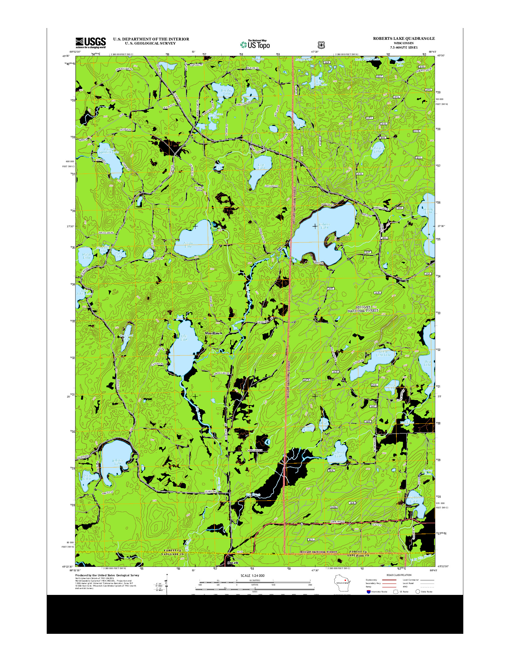 USGS US TOPO 7.5-MINUTE MAP FOR ROBERTS LAKE, WI 2013