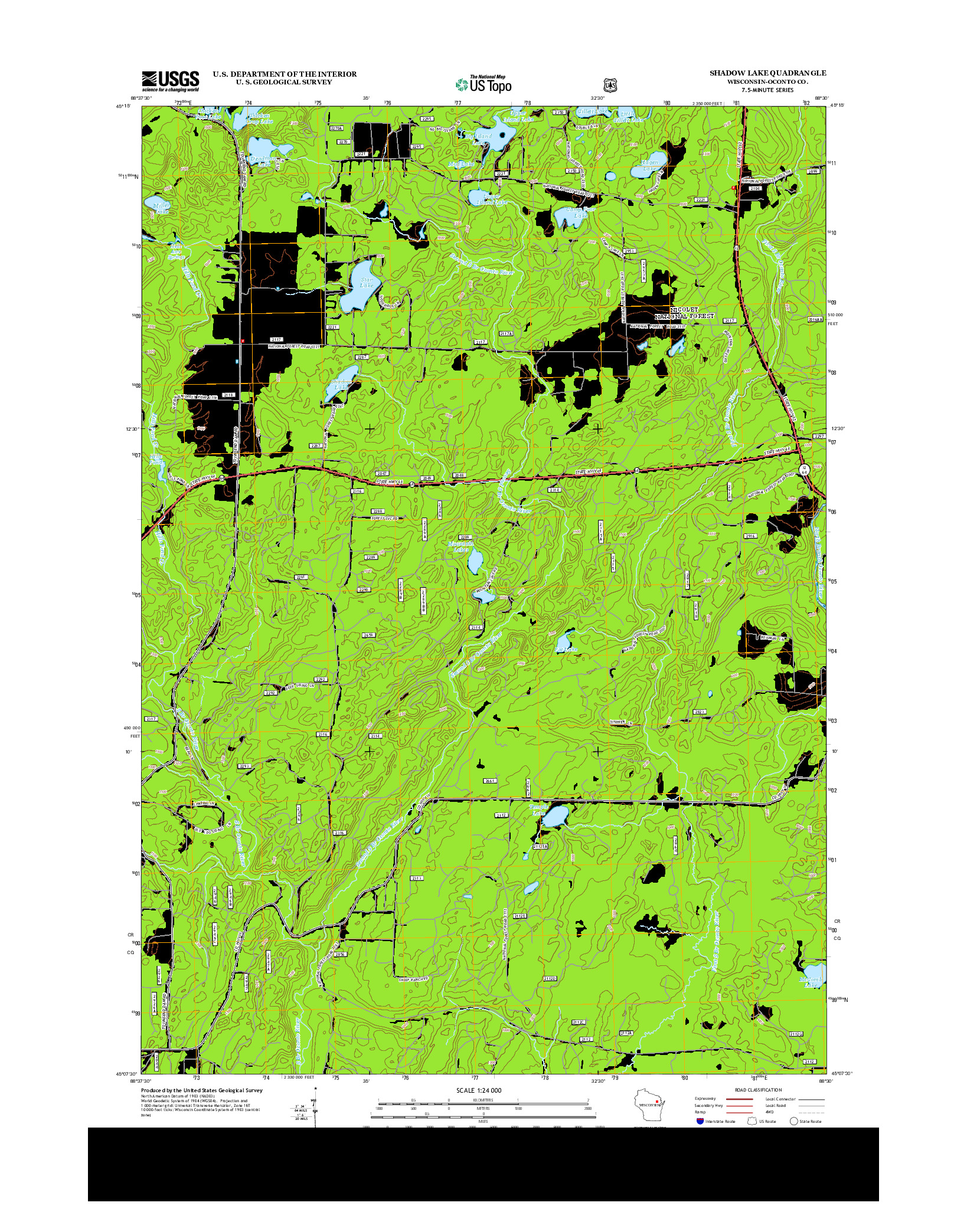 USGS US TOPO 7.5-MINUTE MAP FOR SHADOW LAKE, WI 2013