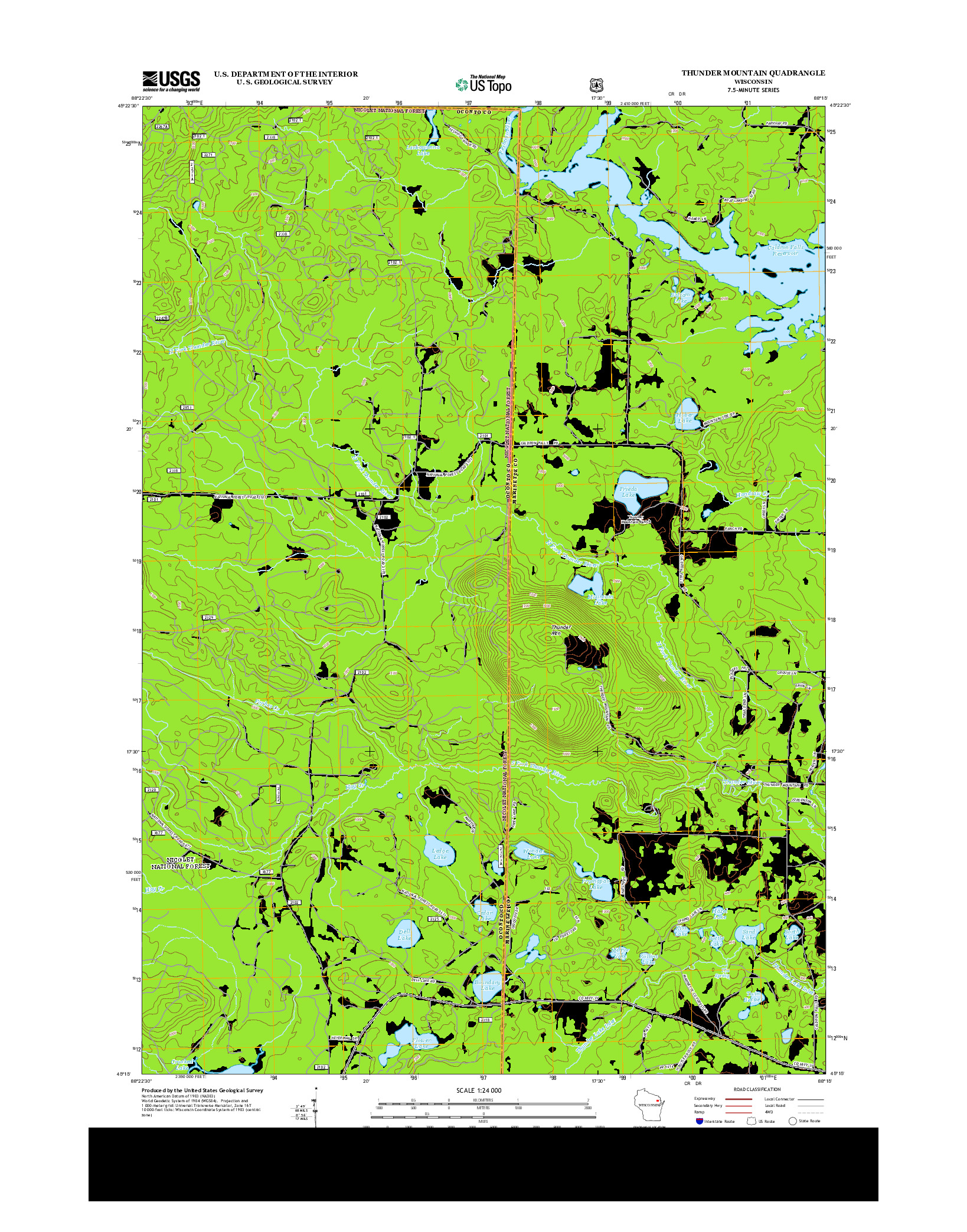 USGS US TOPO 7.5-MINUTE MAP FOR THUNDER MOUNTAIN, WI 2013