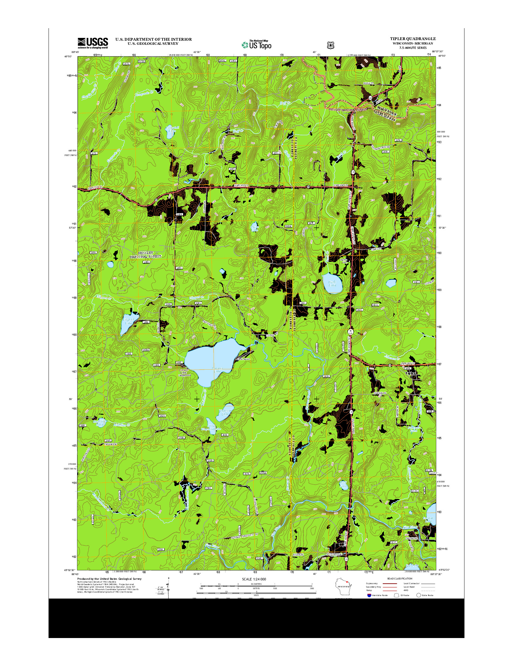 USGS US TOPO 7.5-MINUTE MAP FOR TIPLER, WI-MI 2013