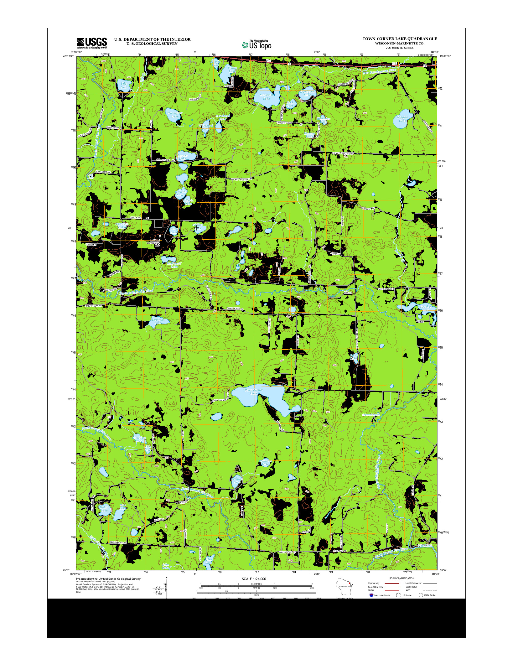 USGS US TOPO 7.5-MINUTE MAP FOR TOWN CORNER LAKE, WI 2013