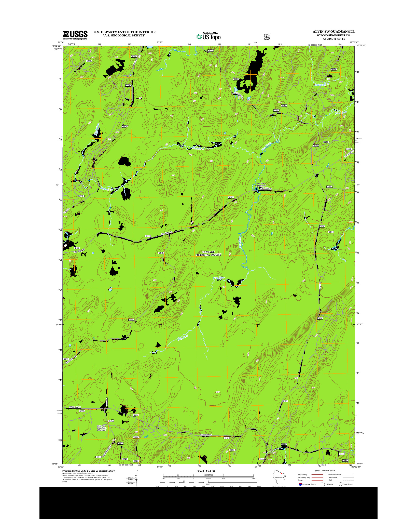 USGS US TOPO 7.5-MINUTE MAP FOR ALVIN SW, WI 2013