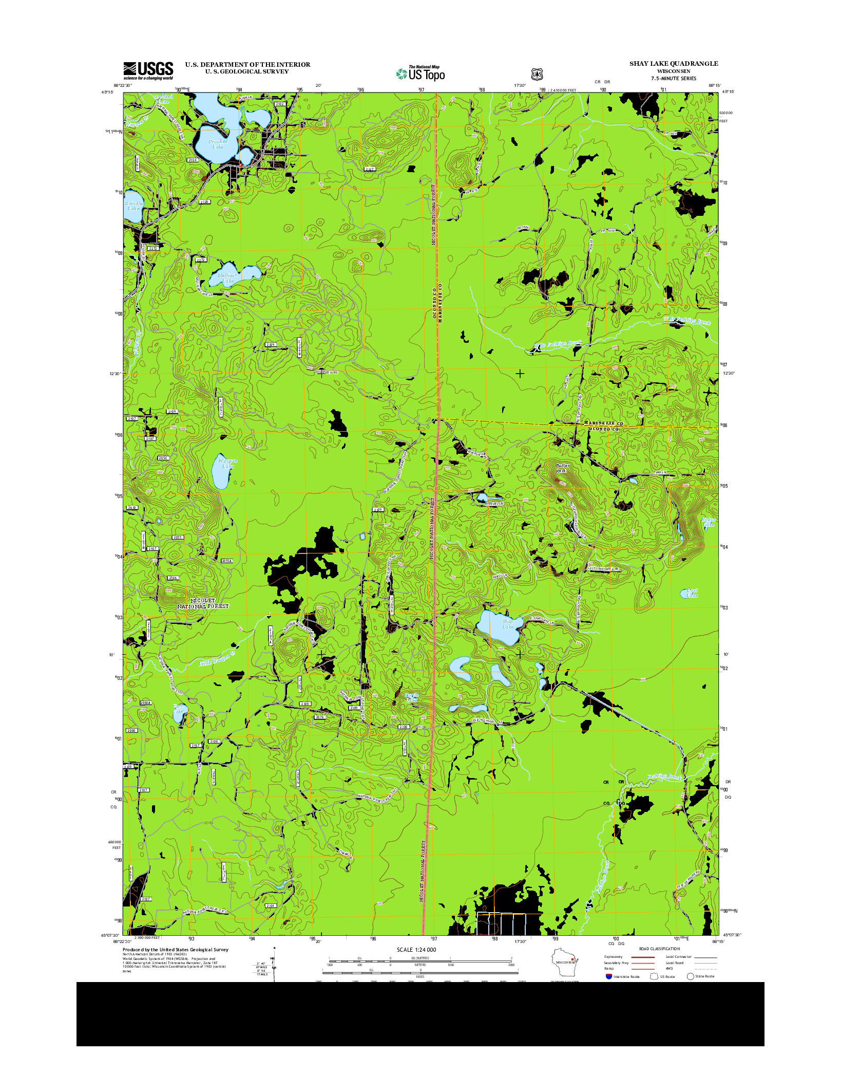 USGS US TOPO 7.5-MINUTE MAP FOR SHAY LAKE, WI 2013