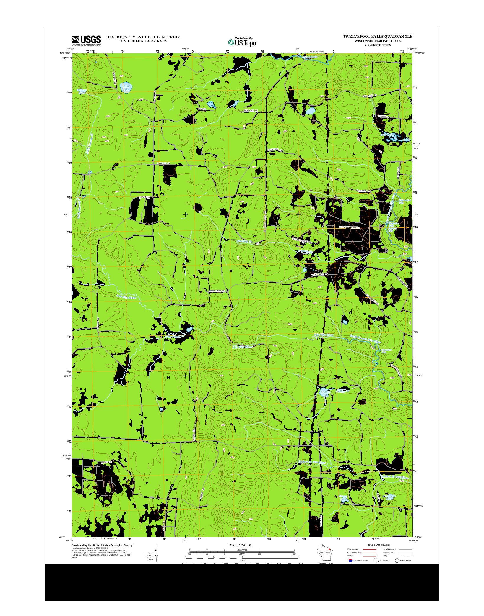 USGS US TOPO 7.5-MINUTE MAP FOR TWELVEFOOT FALLS, WI 2013