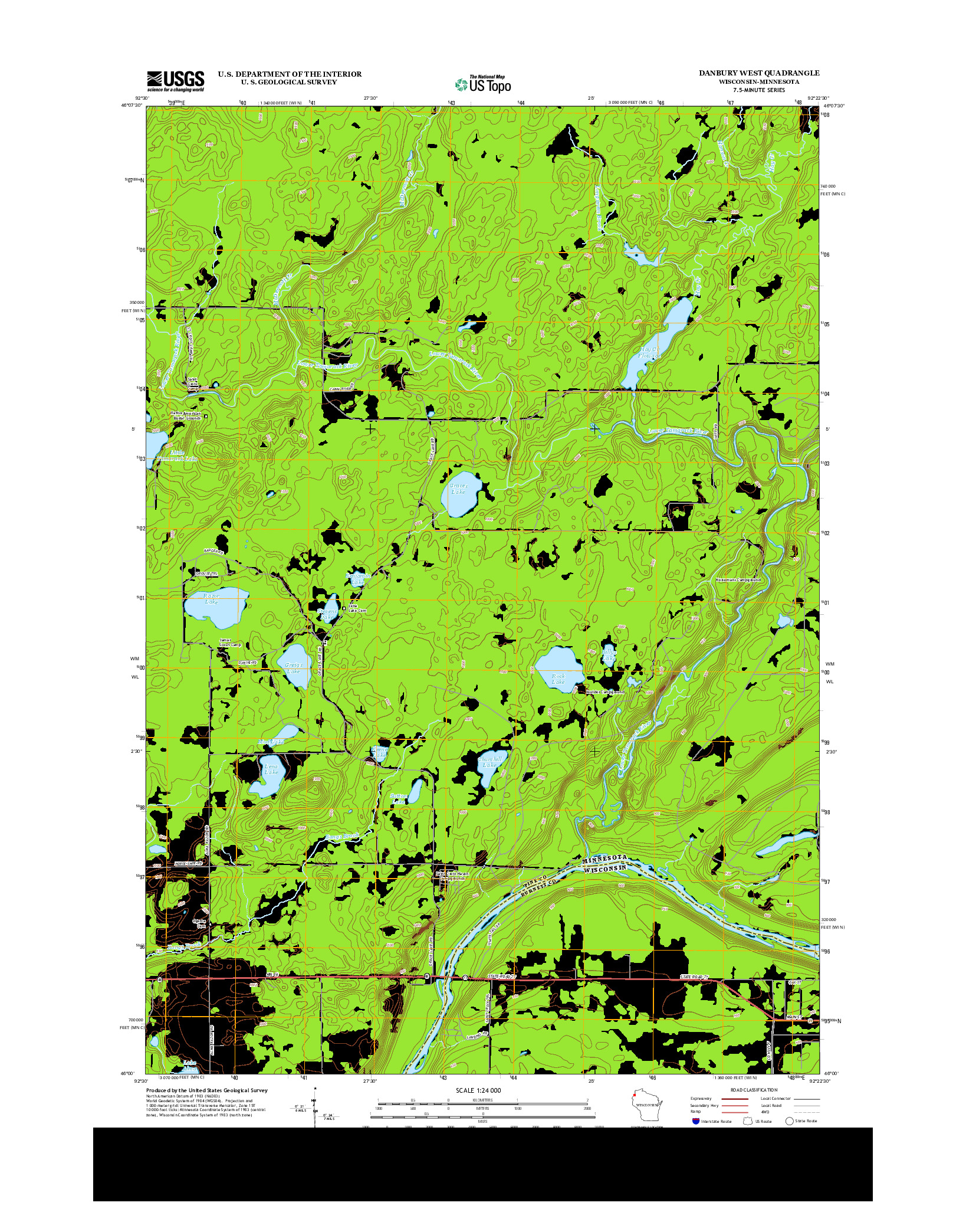 USGS US TOPO 7.5-MINUTE MAP FOR DANBURY WEST, WI-MN 2013