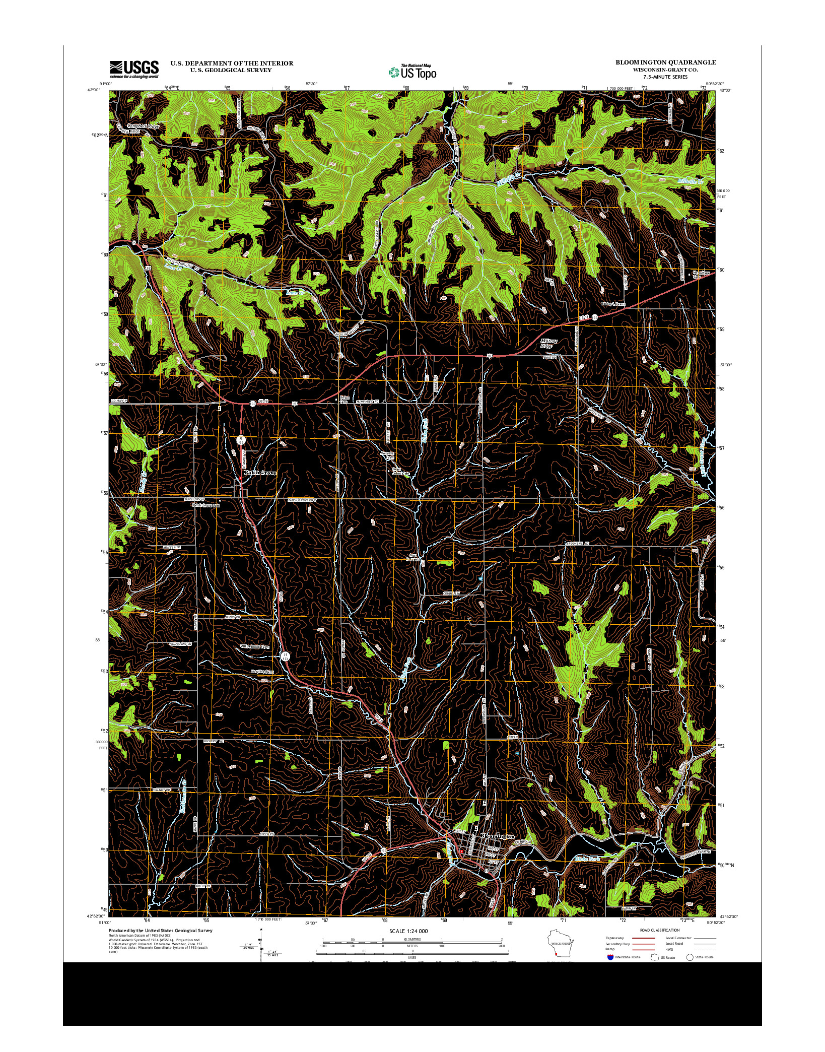 USGS US TOPO 7.5-MINUTE MAP FOR BLOOMINGTON, WI 2013