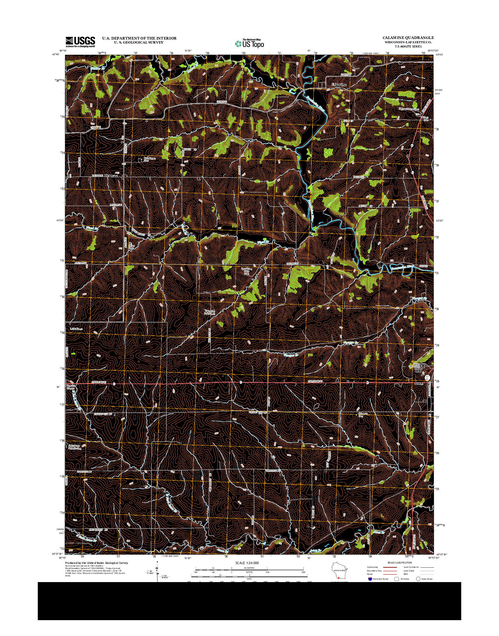 USGS US TOPO 7.5-MINUTE MAP FOR CALAMINE, WI 2013