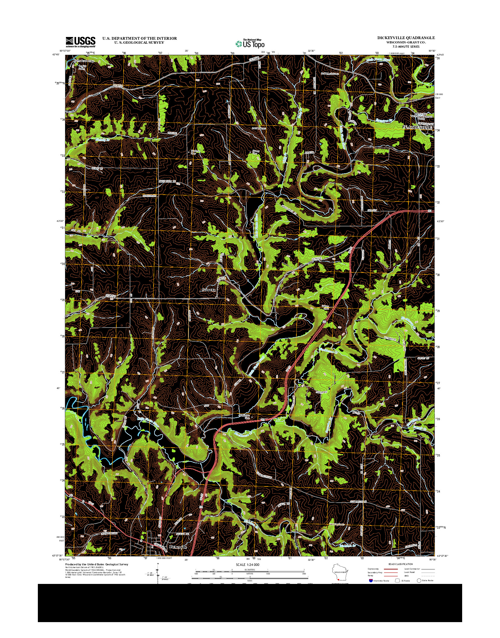 USGS US TOPO 7.5-MINUTE MAP FOR DICKEYVILLE, WI 2013