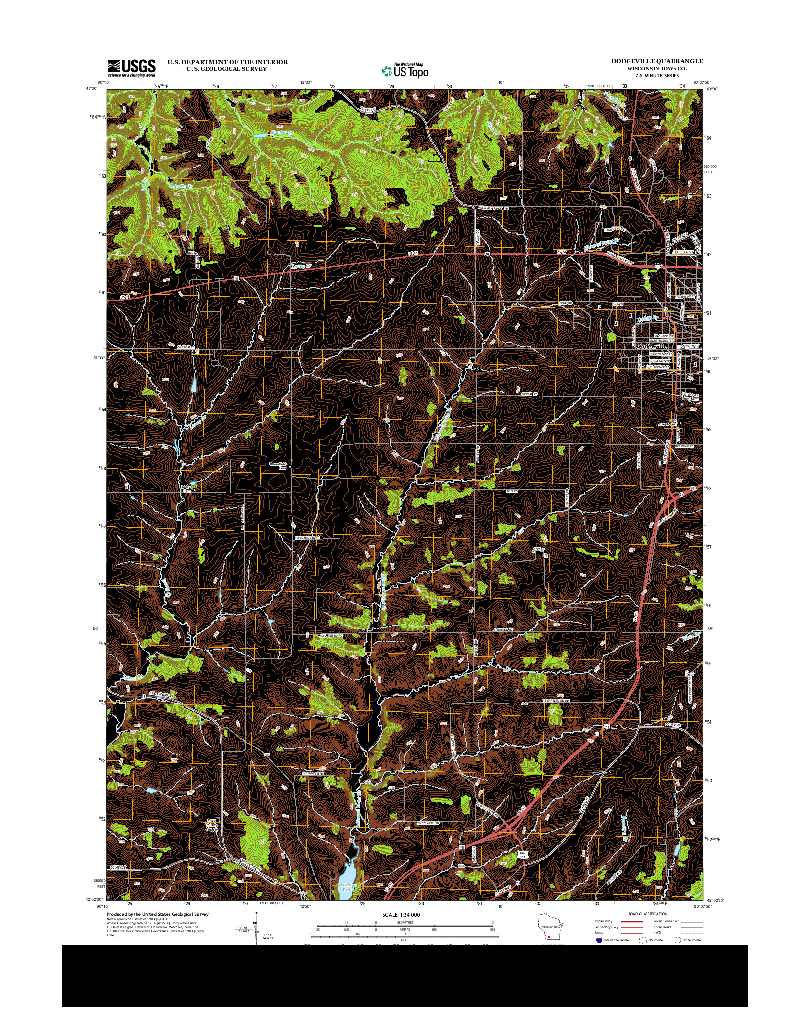 USGS US TOPO 7.5-MINUTE MAP FOR DODGEVILLE, WI 2013