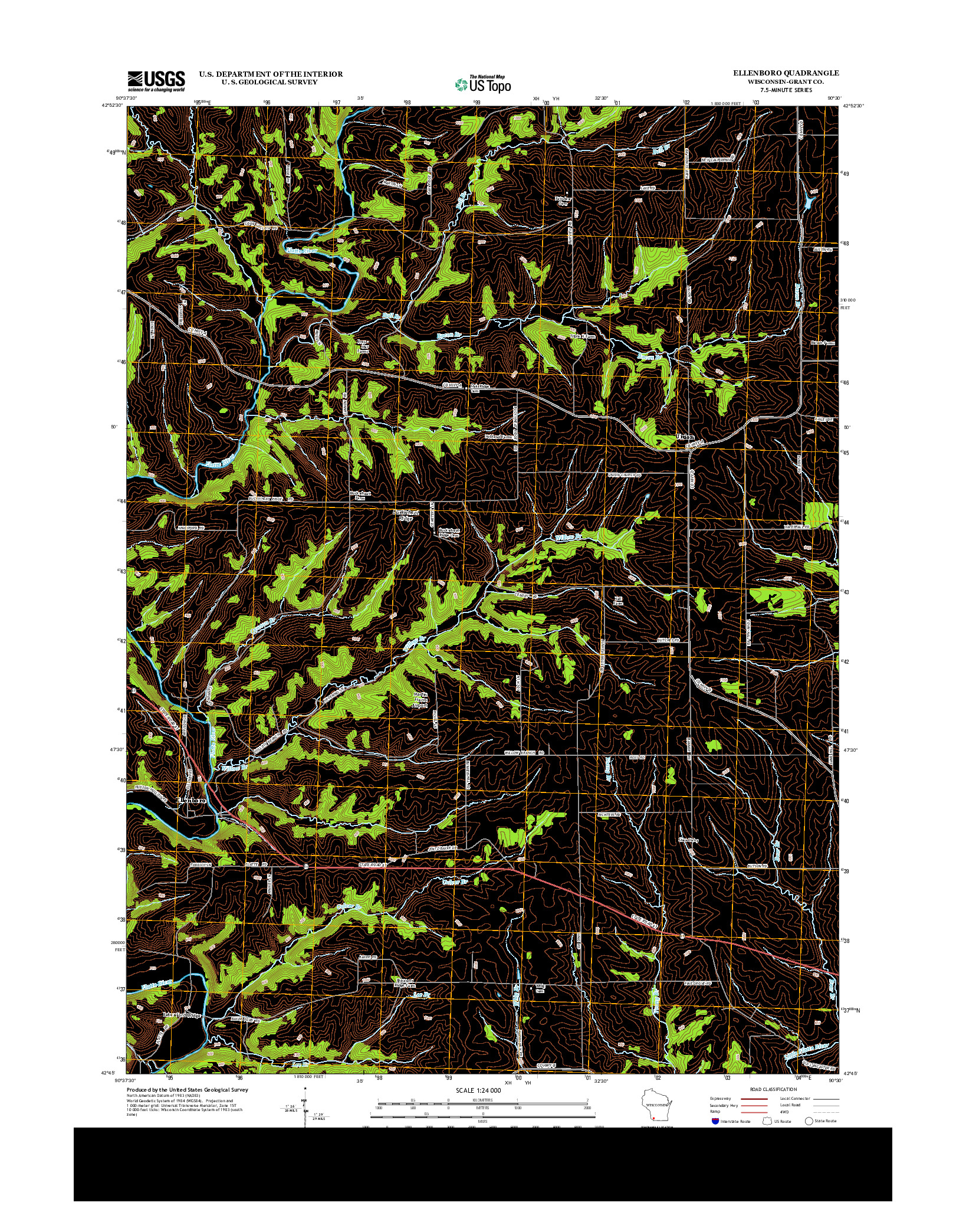 USGS US TOPO 7.5-MINUTE MAP FOR ELLENBORO, WI 2013