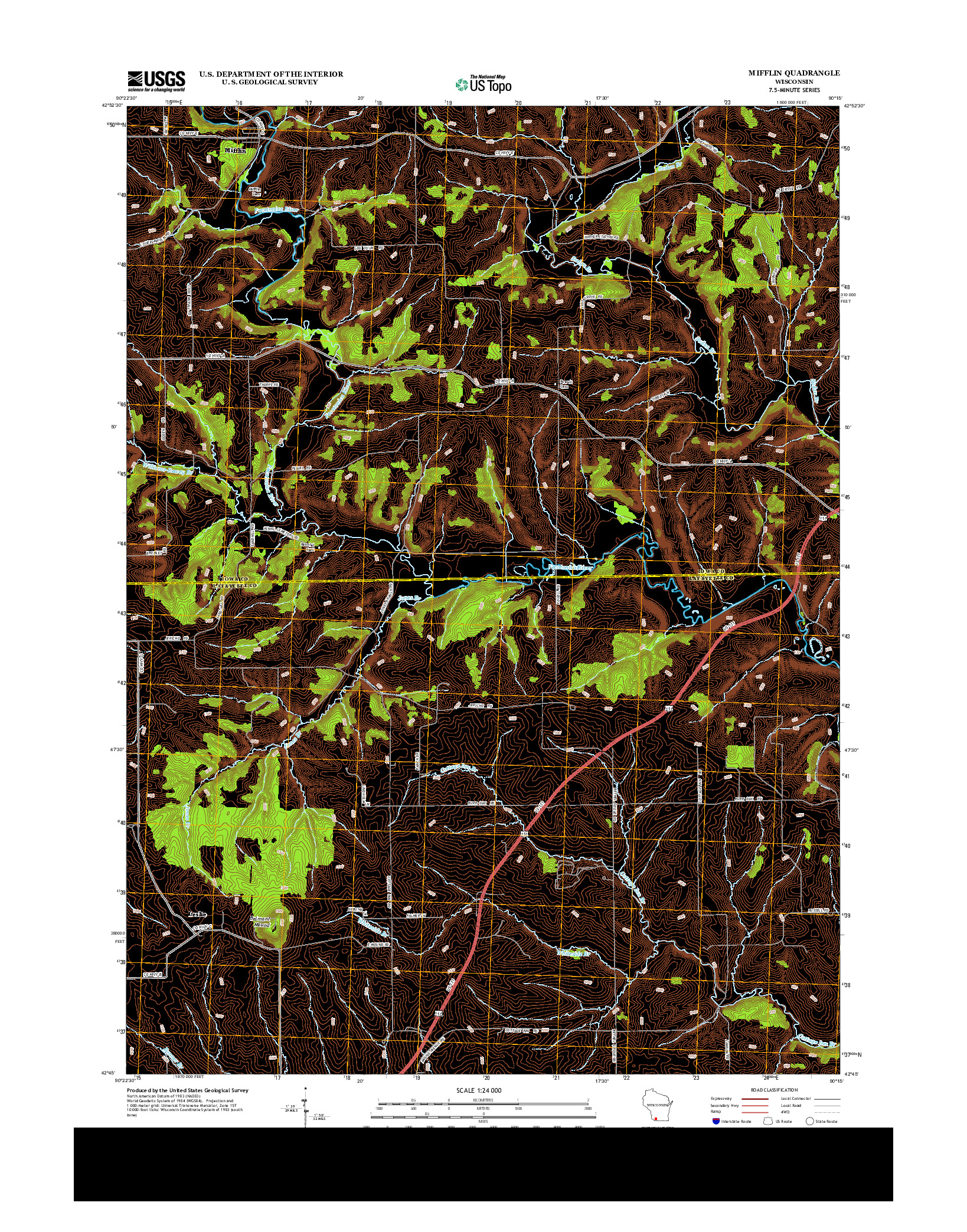 USGS US TOPO 7.5-MINUTE MAP FOR MIFFLIN, WI 2013