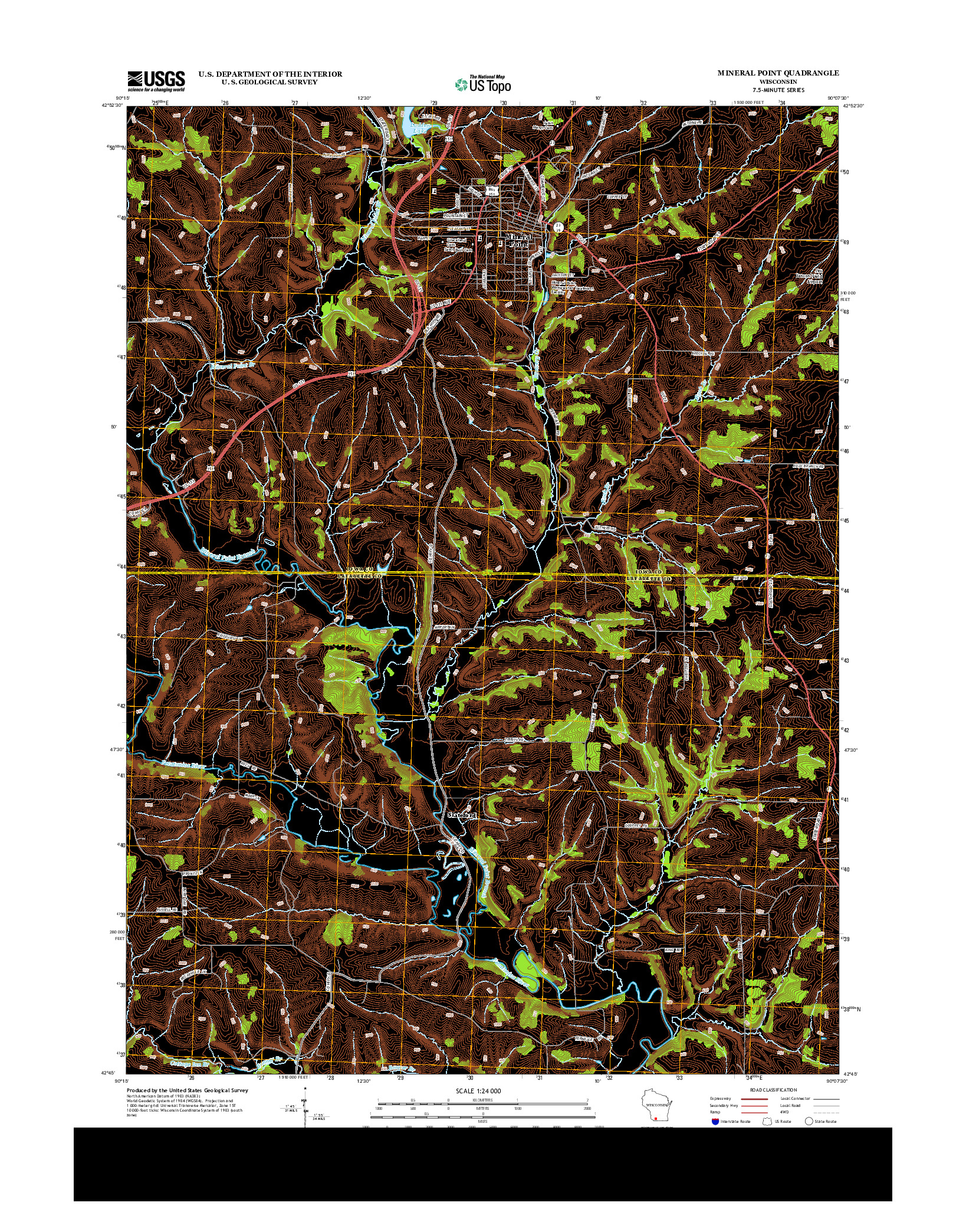 USGS US TOPO 7.5-MINUTE MAP FOR MINERAL POINT, WI 2013