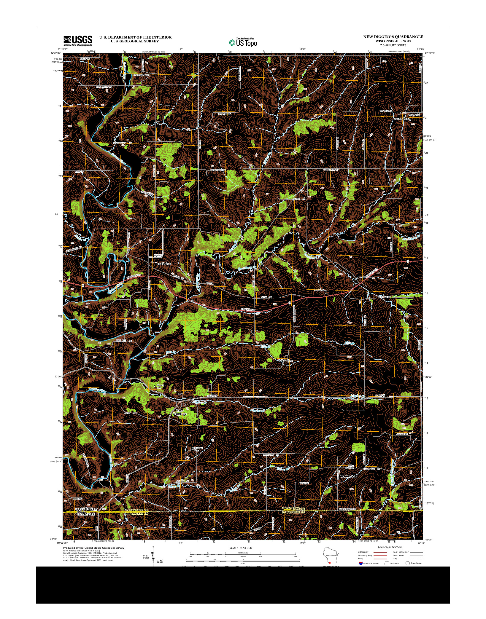 USGS US TOPO 7.5-MINUTE MAP FOR NEW DIGGINGS, WI-IL 2013