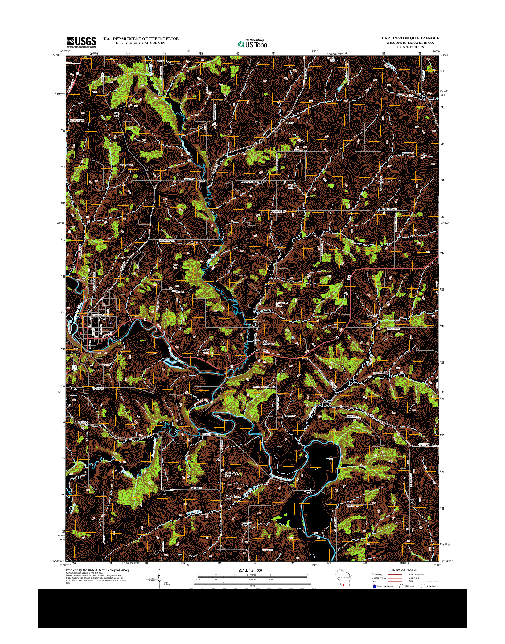 USGS US TOPO 7.5-MINUTE MAP FOR DARLINGTON, WI 2013