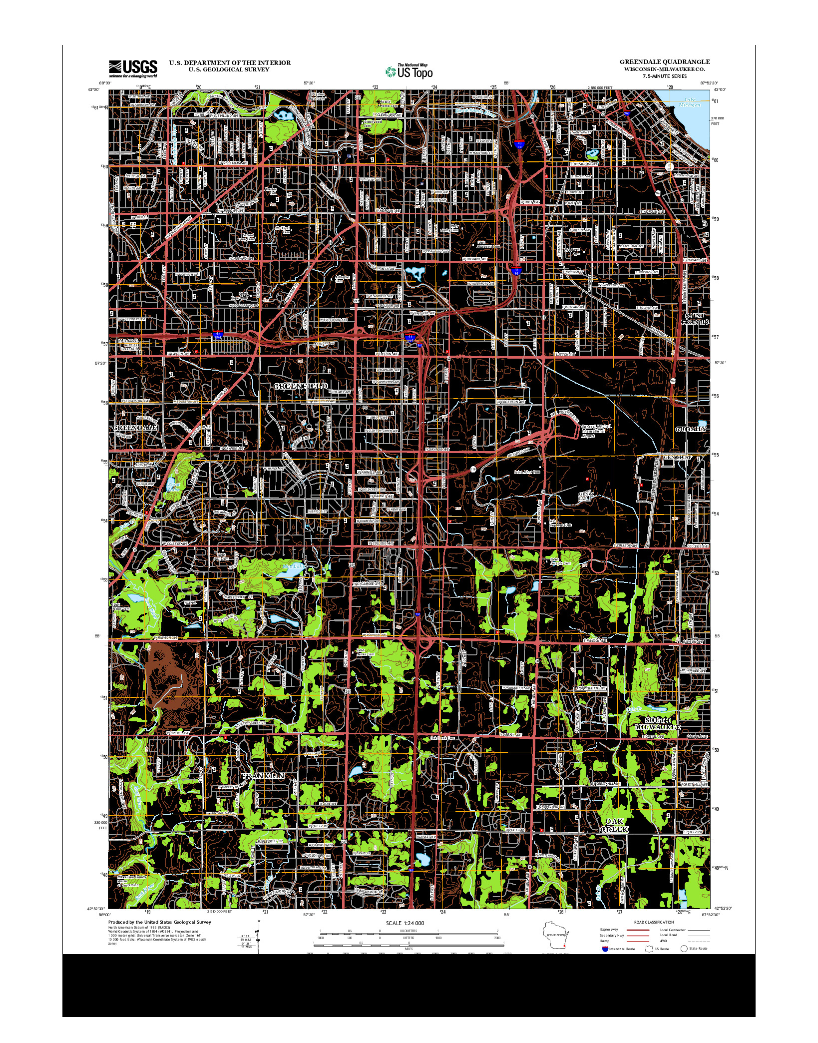 USGS US TOPO 7.5-MINUTE MAP FOR GREENDALE, WI 2013