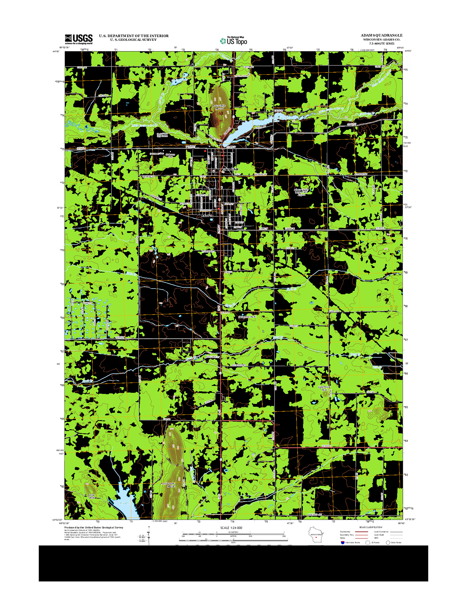 USGS US TOPO 7.5-MINUTE MAP FOR ADAMS, WI 2013