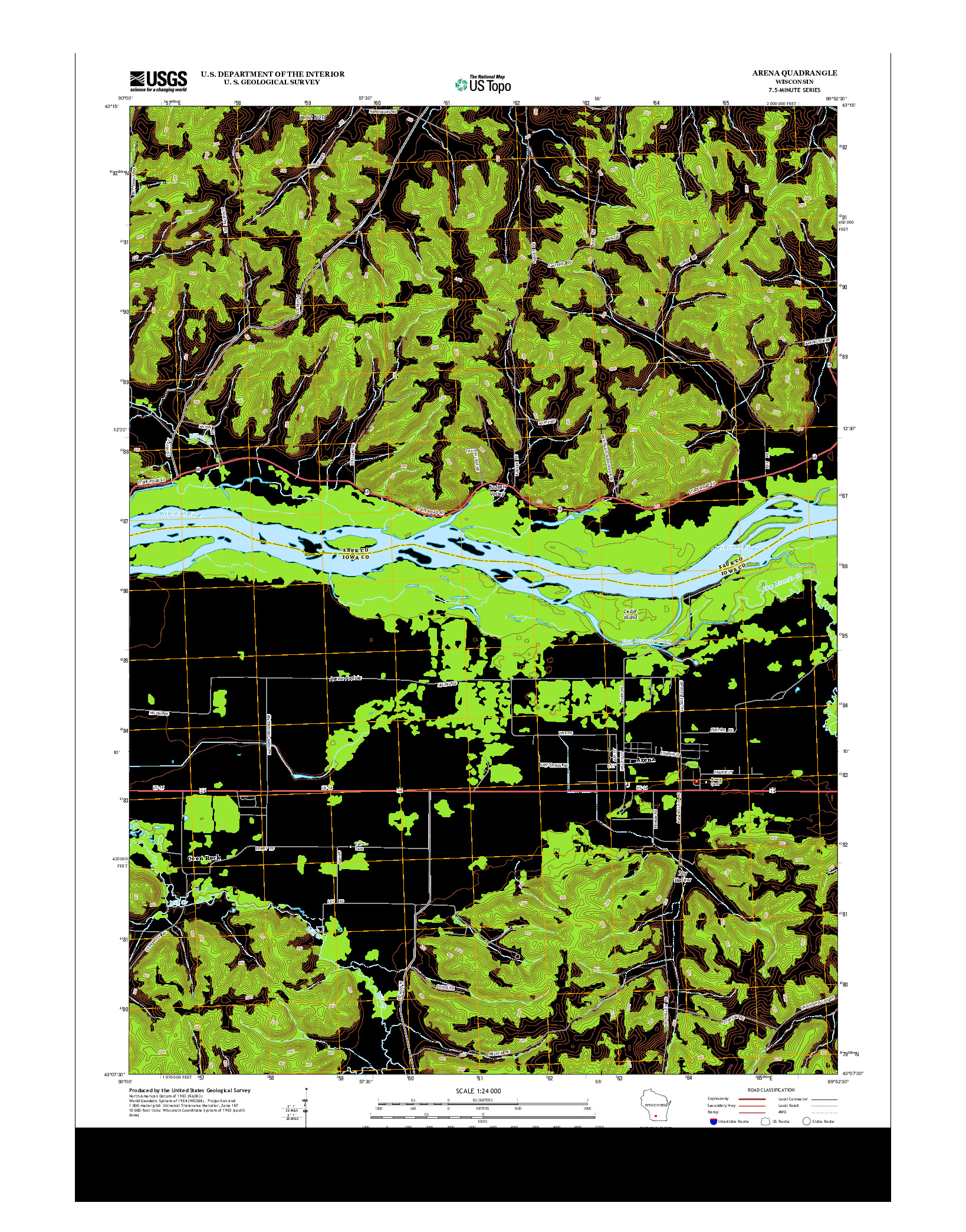 USGS US TOPO 7.5-MINUTE MAP FOR ARENA, WI 2013