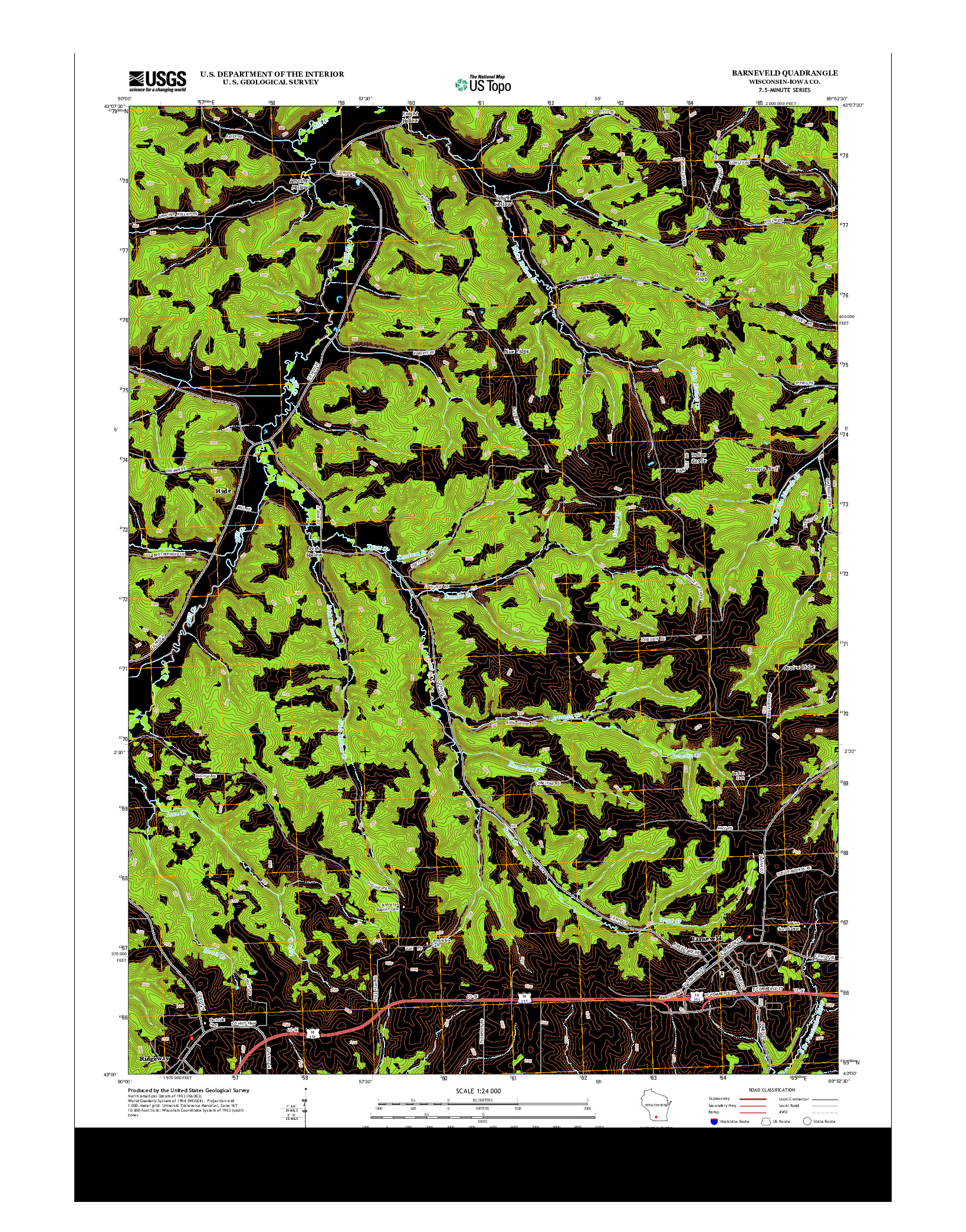 USGS US TOPO 7.5-MINUTE MAP FOR BARNEVELD, WI 2013