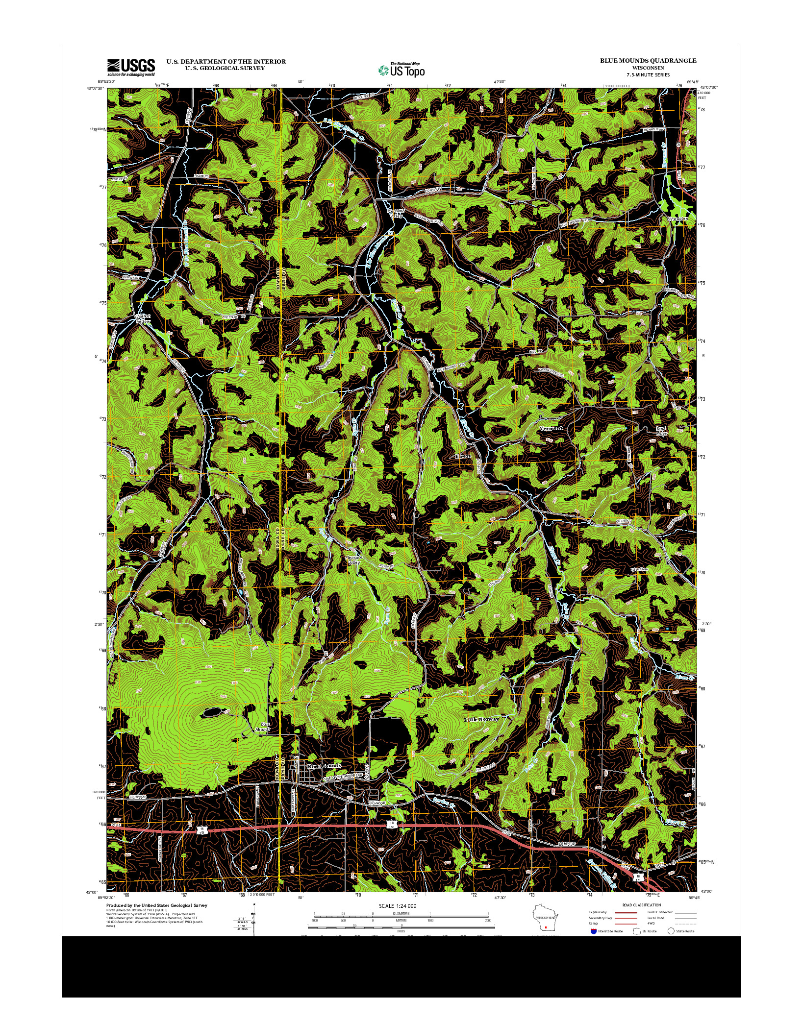 USGS US TOPO 7.5-MINUTE MAP FOR BLUE MOUNDS, WI 2013