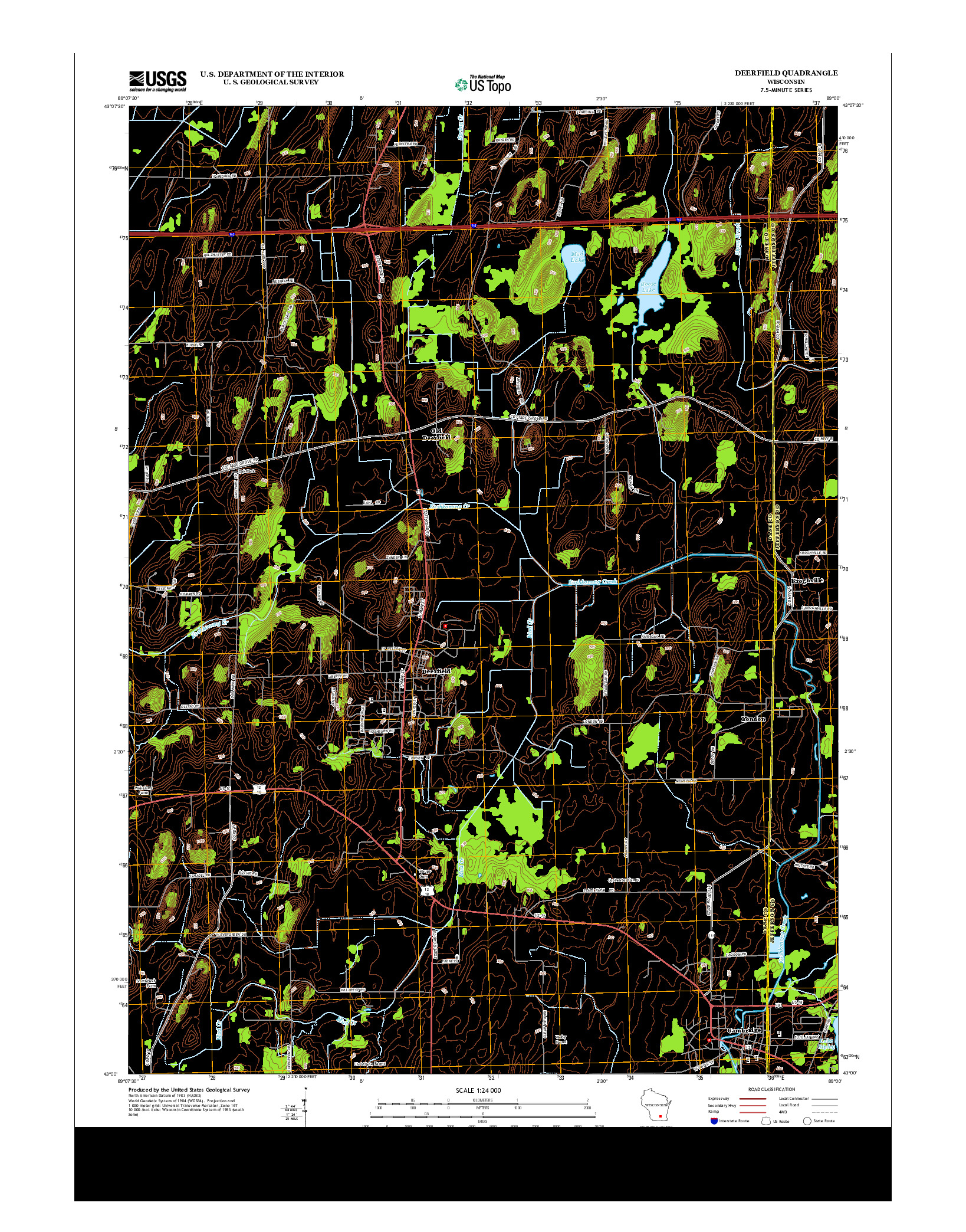 USGS US TOPO 7.5-MINUTE MAP FOR DEERFIELD, WI 2013